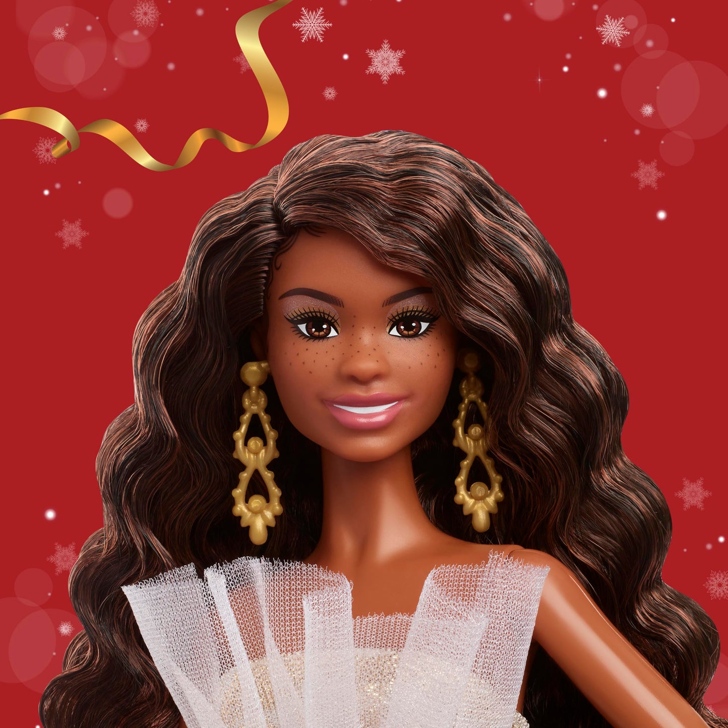 Barbie Signature Doll, 2025 Holiday Barbie Black Hair Fashion Doll Wearing Silver & Gold Gown, Seasonal Collector in Displayable Packaging & Stand