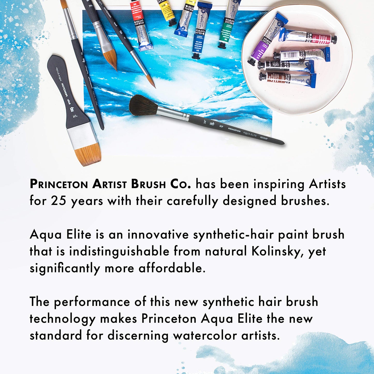 Princeton Aqua Elite NextGen Artist Brush, Series 4850 Synthetic Kolinsky Sable for Watercolor, Mottler, Size 1.5