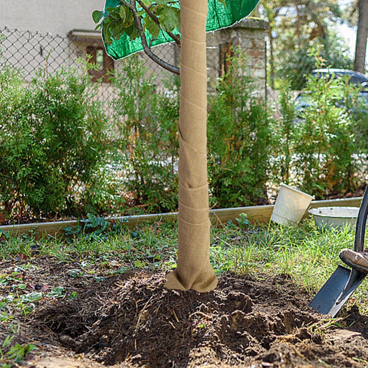 4 Rolls Natural Burlap Tree Wrap Rolls- 10in x 10ft Burlap Fabric Tree Trunk Protector- Burlap Plants Wrap Bandage with Ropes- Frost & Freeze Protection Cloth for Winter Outdoor Trees, Shrubs, Plants