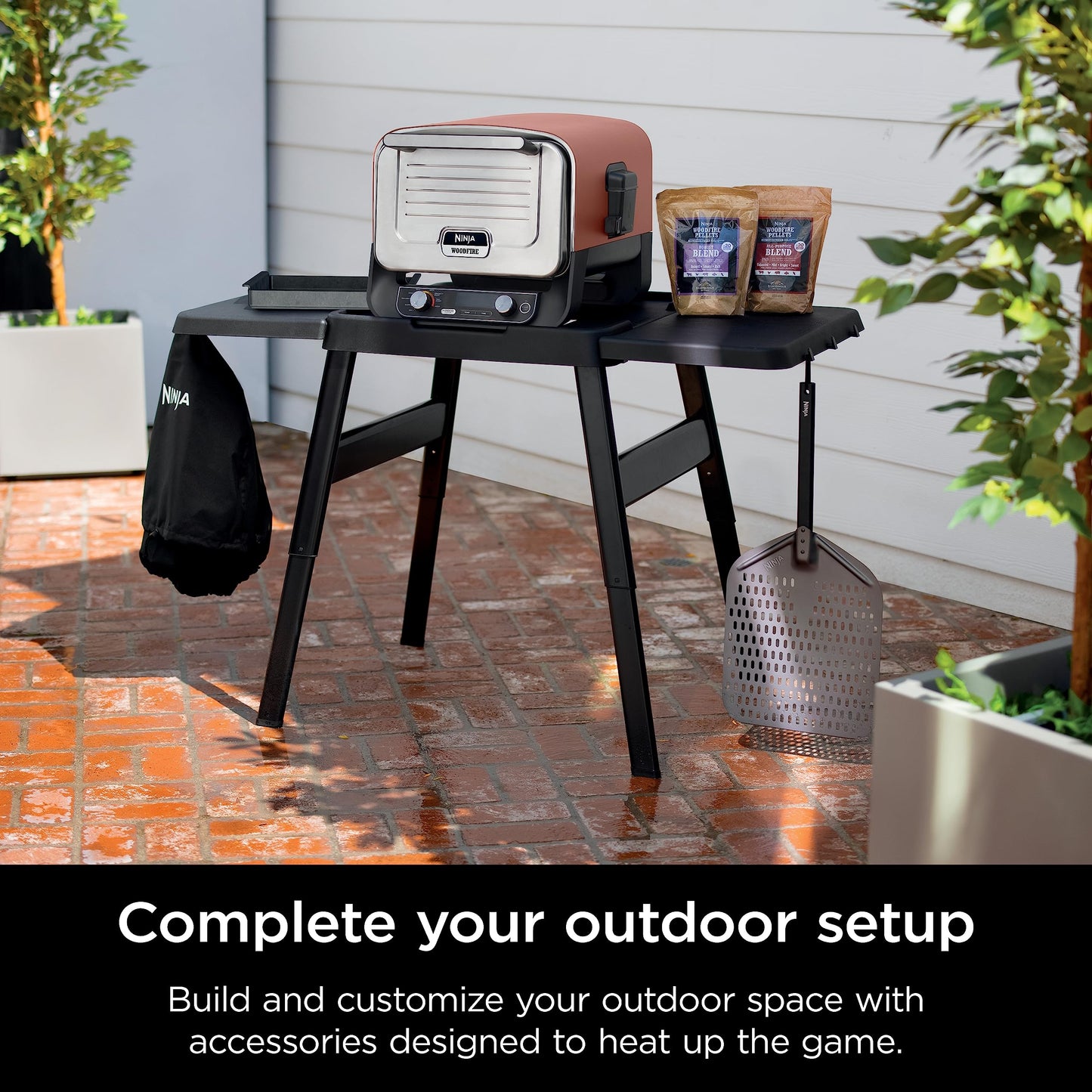 Ninja XSKOCVR Premium Cover, Compatible Woodfire Outdoor Oven (OO100 series), Adjustable Drawstrings, UV and Water-Resistant, Lightweight, Black, 19.5'' x 16.5'' x 15"