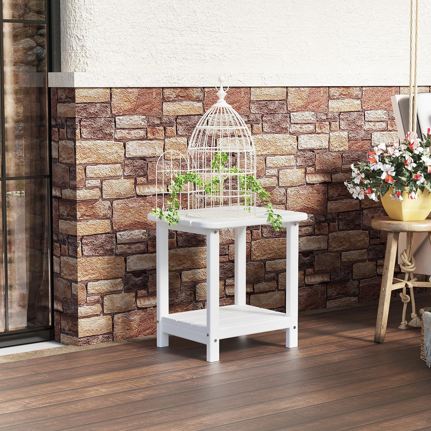 Sundale Outdoor Small Side Table, Patio All Weather Small Adirondack End Table HDPE Water Resistant 2 Tier Rectangular Outside Table for Pool, Garden, Beach, White