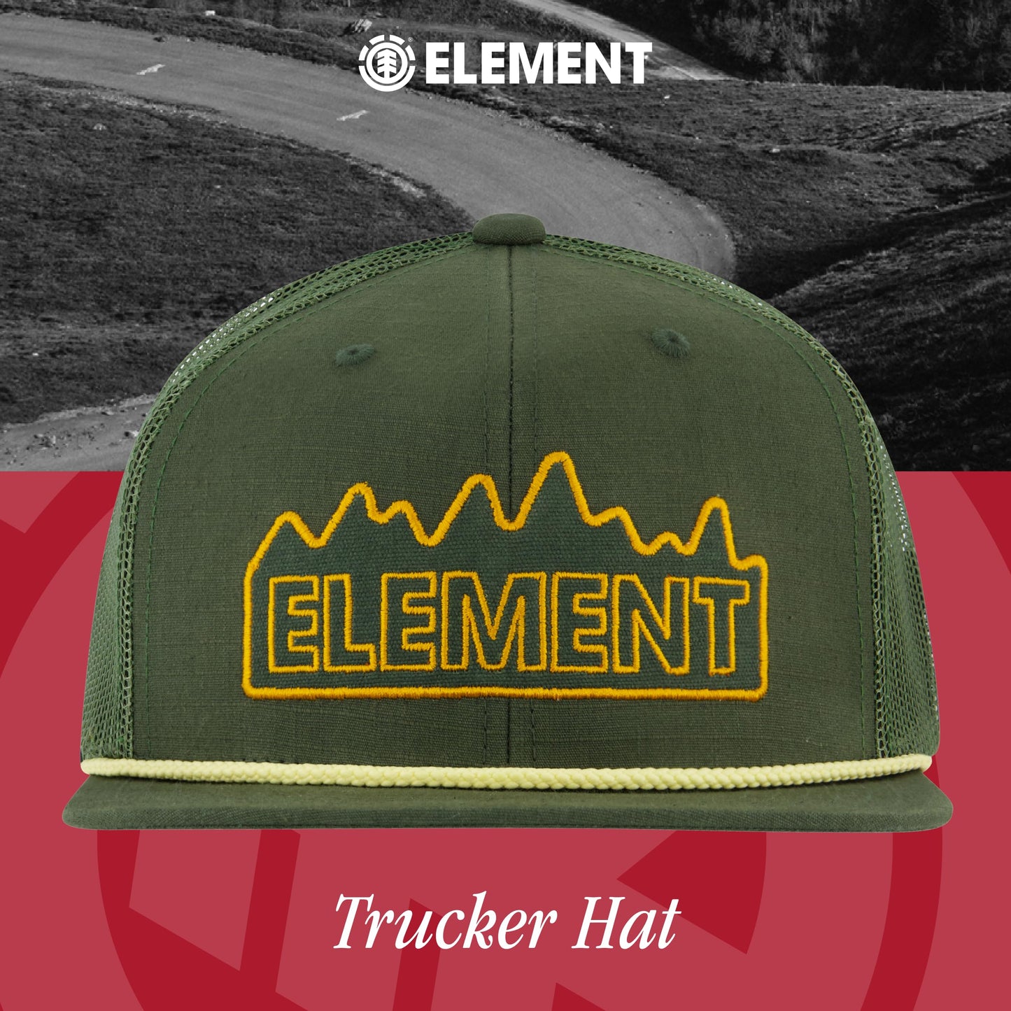 Element Trucker Hat, Adult Baseball Cap with Straight Brim, Olive, One Size, Olive, One Size