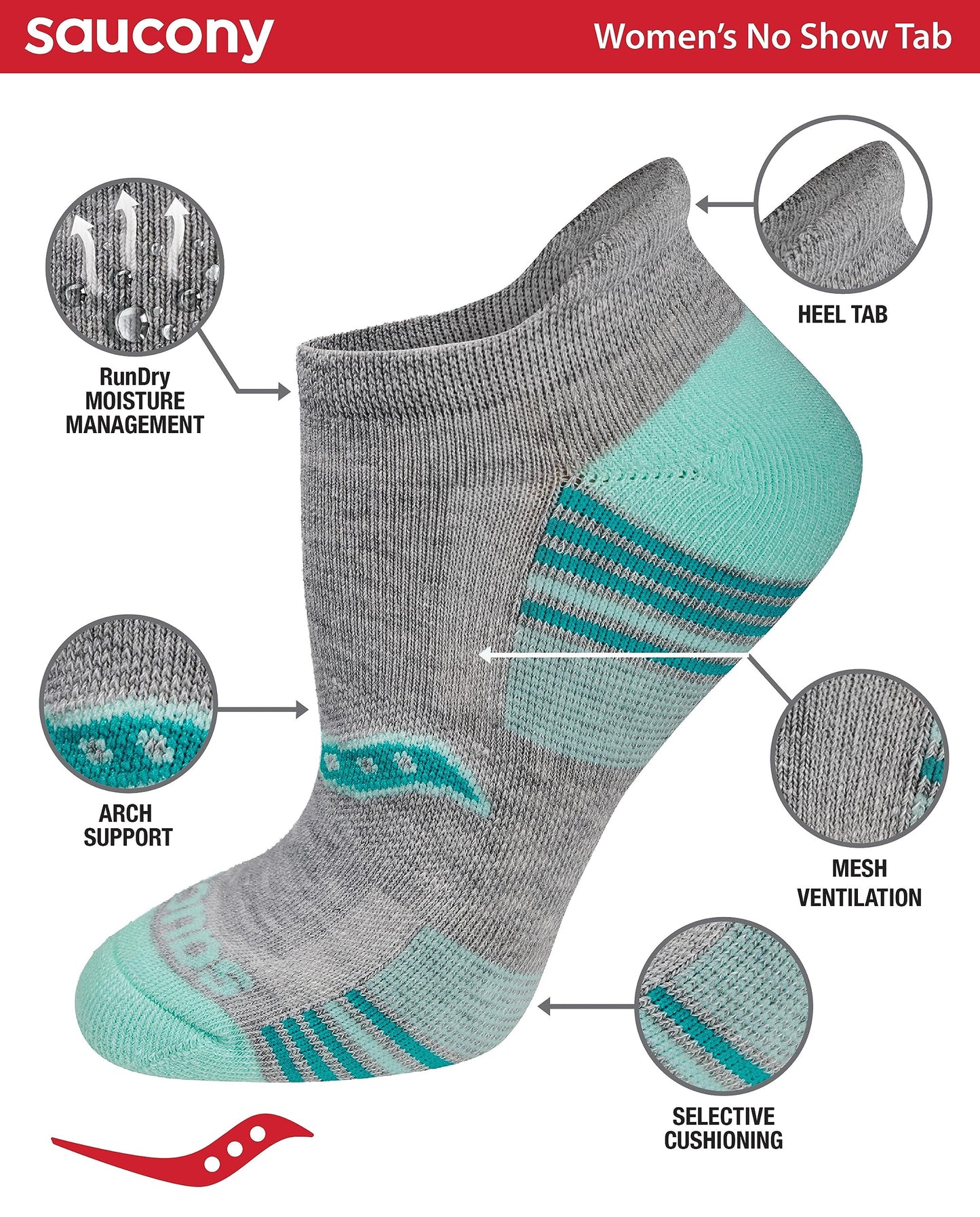 Saucony Women's Performance Heel Tab Athletic Socks (8 & 16 Pairs), Grey Assorted (16 Pairs), Shoe Size: 5-7