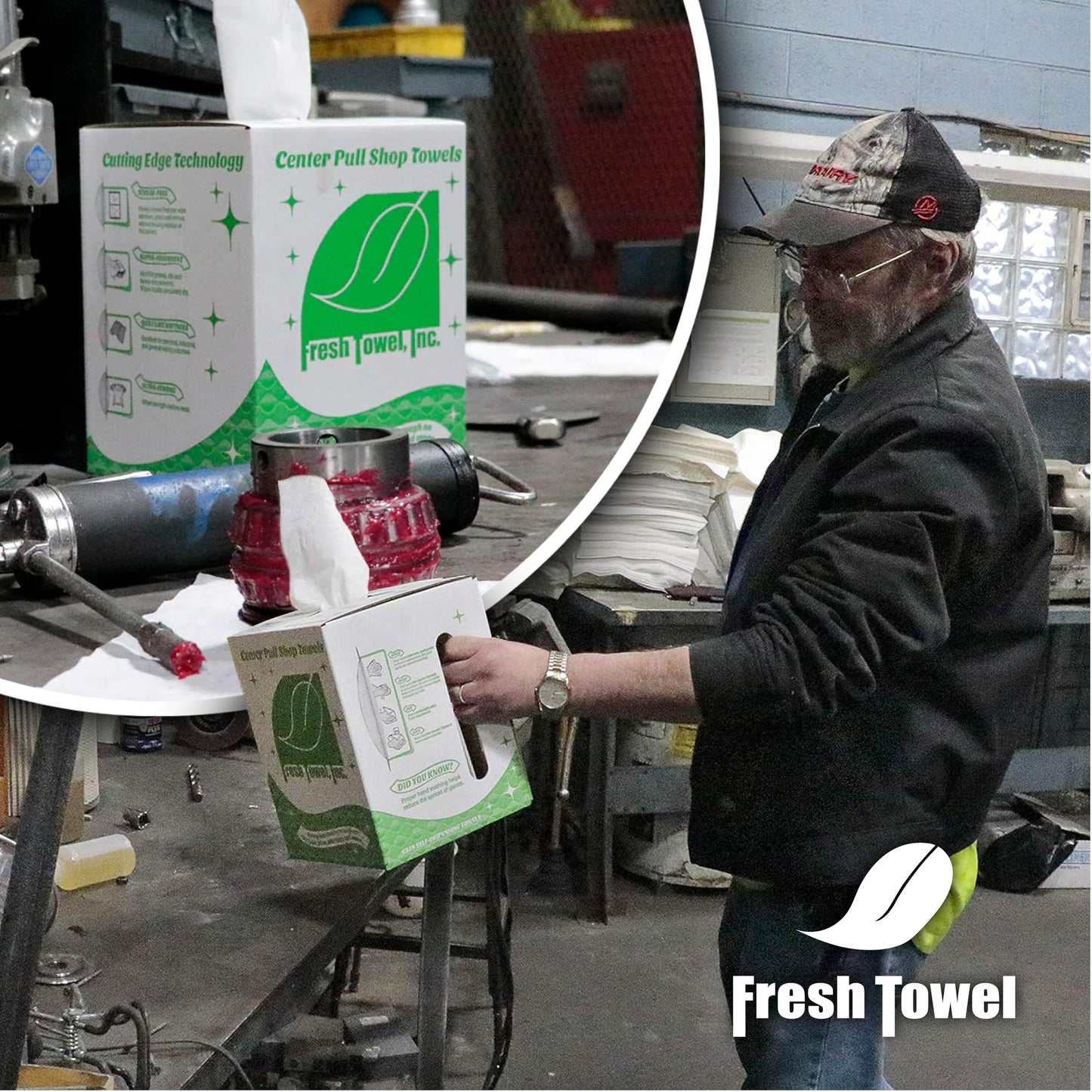 Fresh Towel Inc. Fresh Towel Ultra Strong Center Pull Shop Towels - (1 Box of 300) Disposable Cleaning Towels - White 9in W x 12in L - FT500