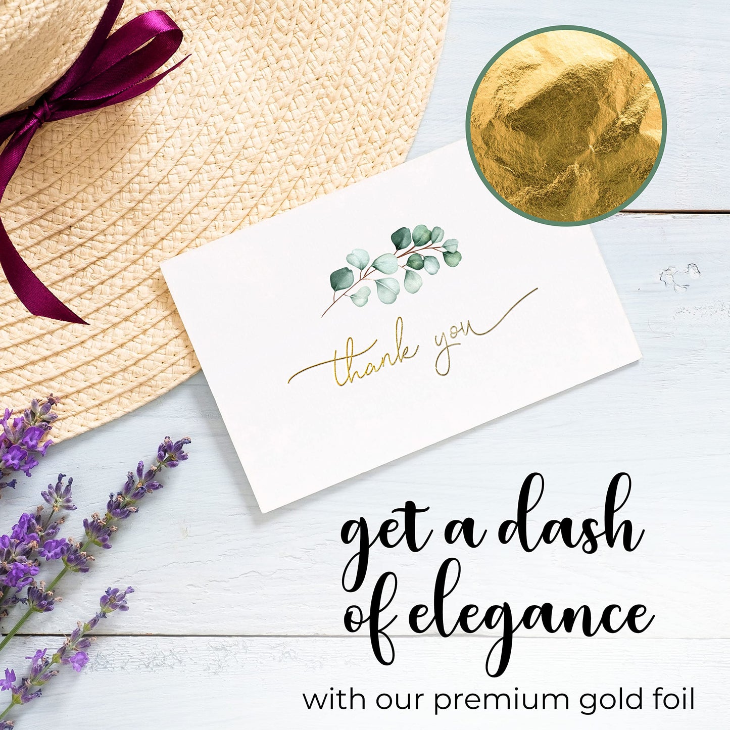 100 Heavyweight Blank Thank You Cards with Envelopes for a Personal Touch, Eucalyptus Thank You Card for Any Occasion, Wedding, Bulk Pack Card with Envelopes & Stickers (3.7 x 5.1 Inches) (100 Pack)