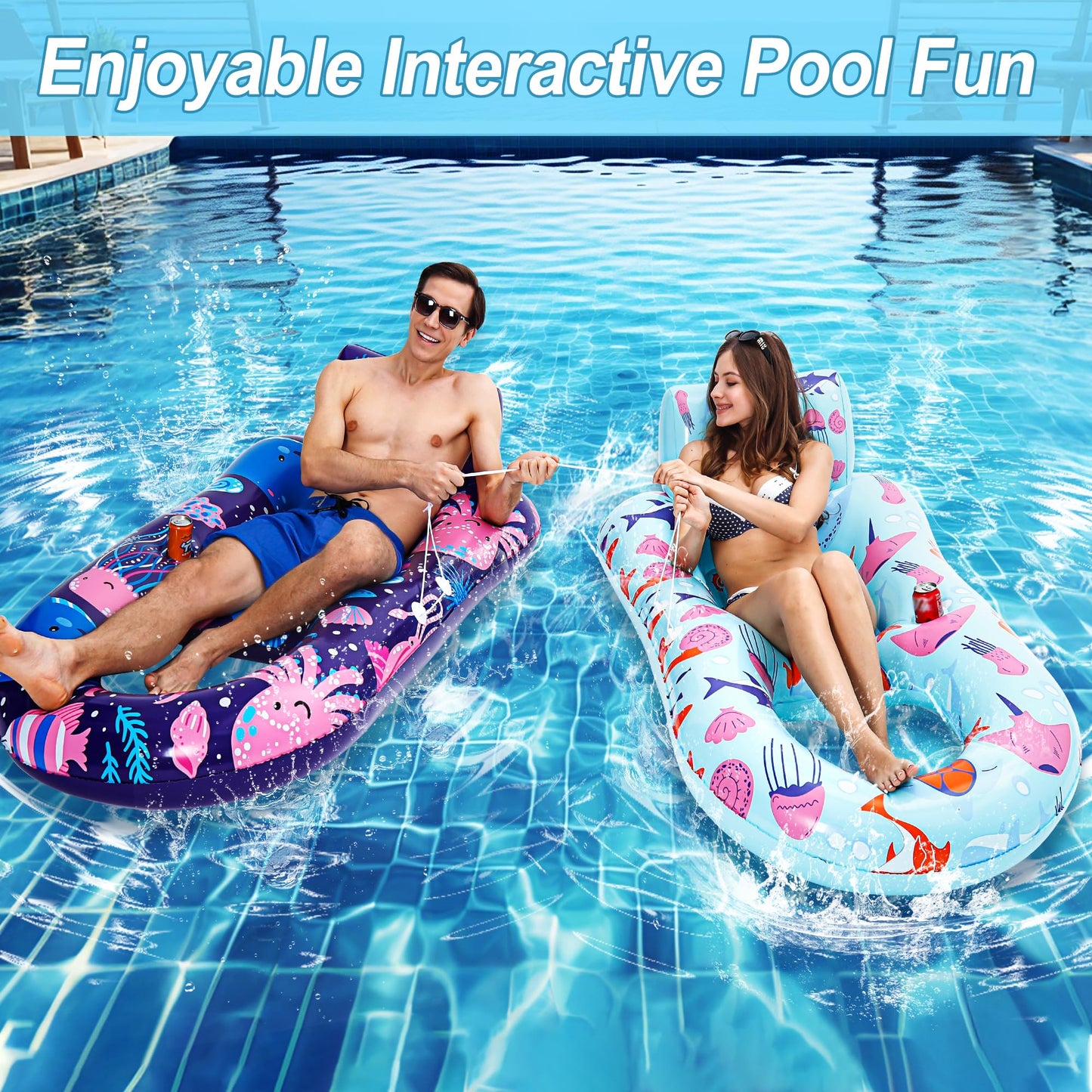 PuppyuWill 2 Pack Pool Floaties for Adults,Inflatable Pool Lounger Float Heavy Duty with Cup Holder, Backrest & Footrest Pool Lounge Float Extra Large Pool Rafts for Adults Beach Lake Party