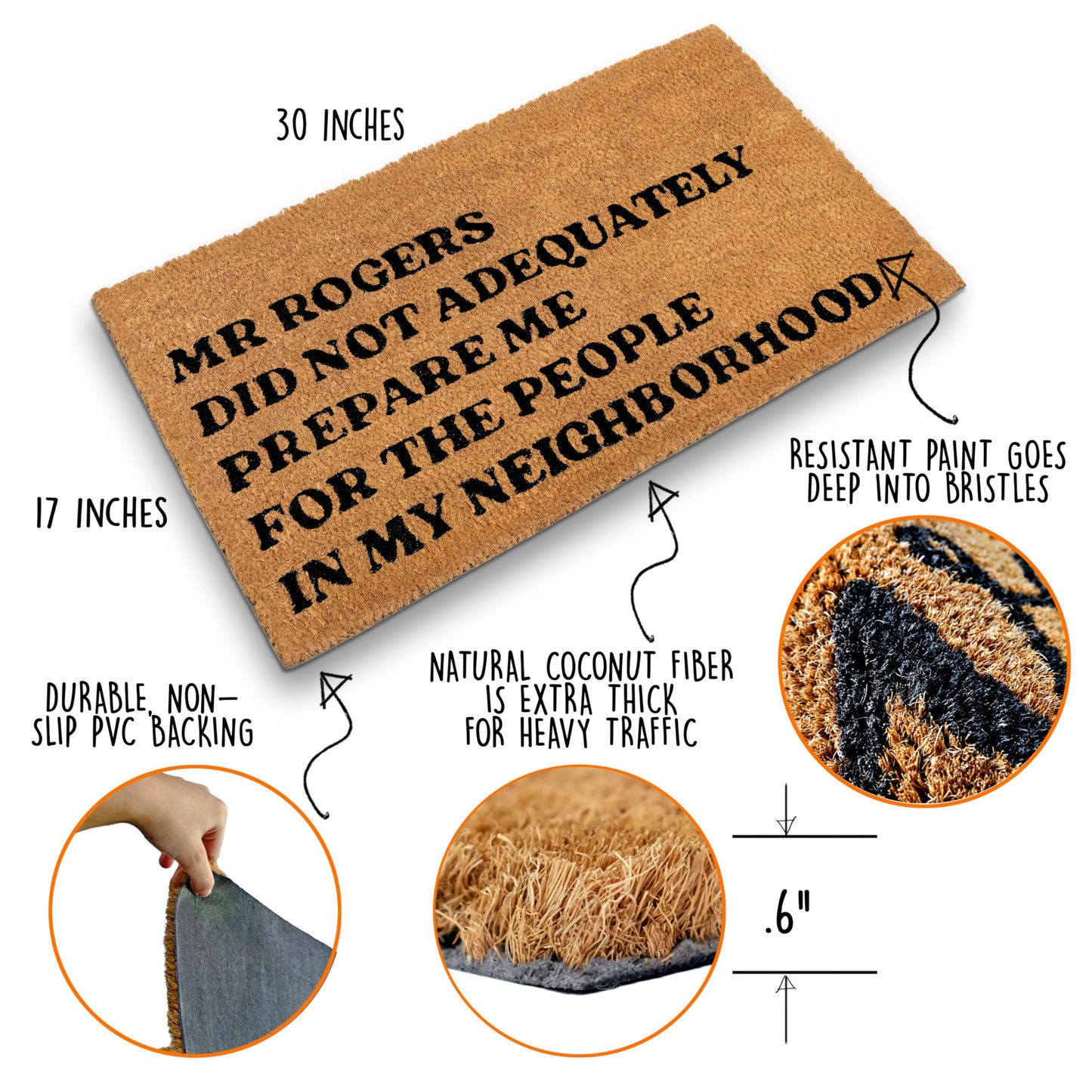 Mr Rogers Did Not Adequately Prepare Me Door Mat 30x17 Inch, Funny Doormat for Covered Outdoor Area, Welcome Mat w/Non-Slip PVC Backing