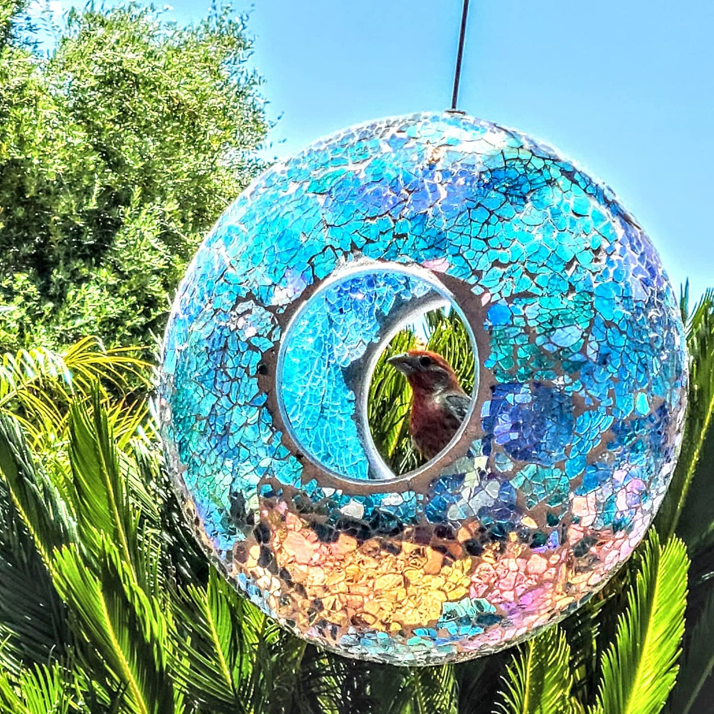 Mosaic Bird Feeder Circle Hanging Birdfeeder for Outdoor Garden Decoration