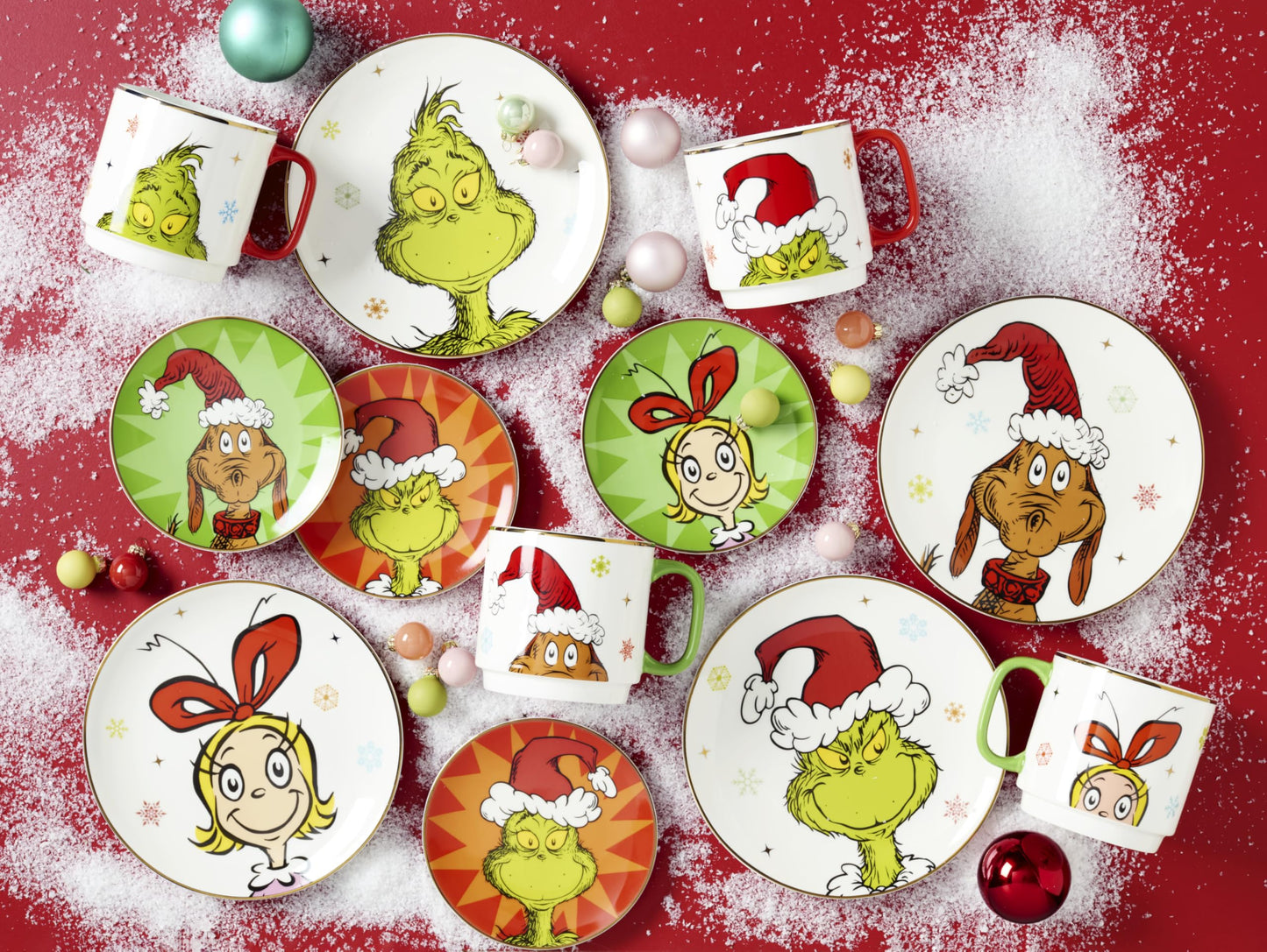 Lenox 898093 Merry Grinchmas Tidbit Plates, Service for 4, Assorted, Christmas Dishes, Dinnerware Set, Holiday