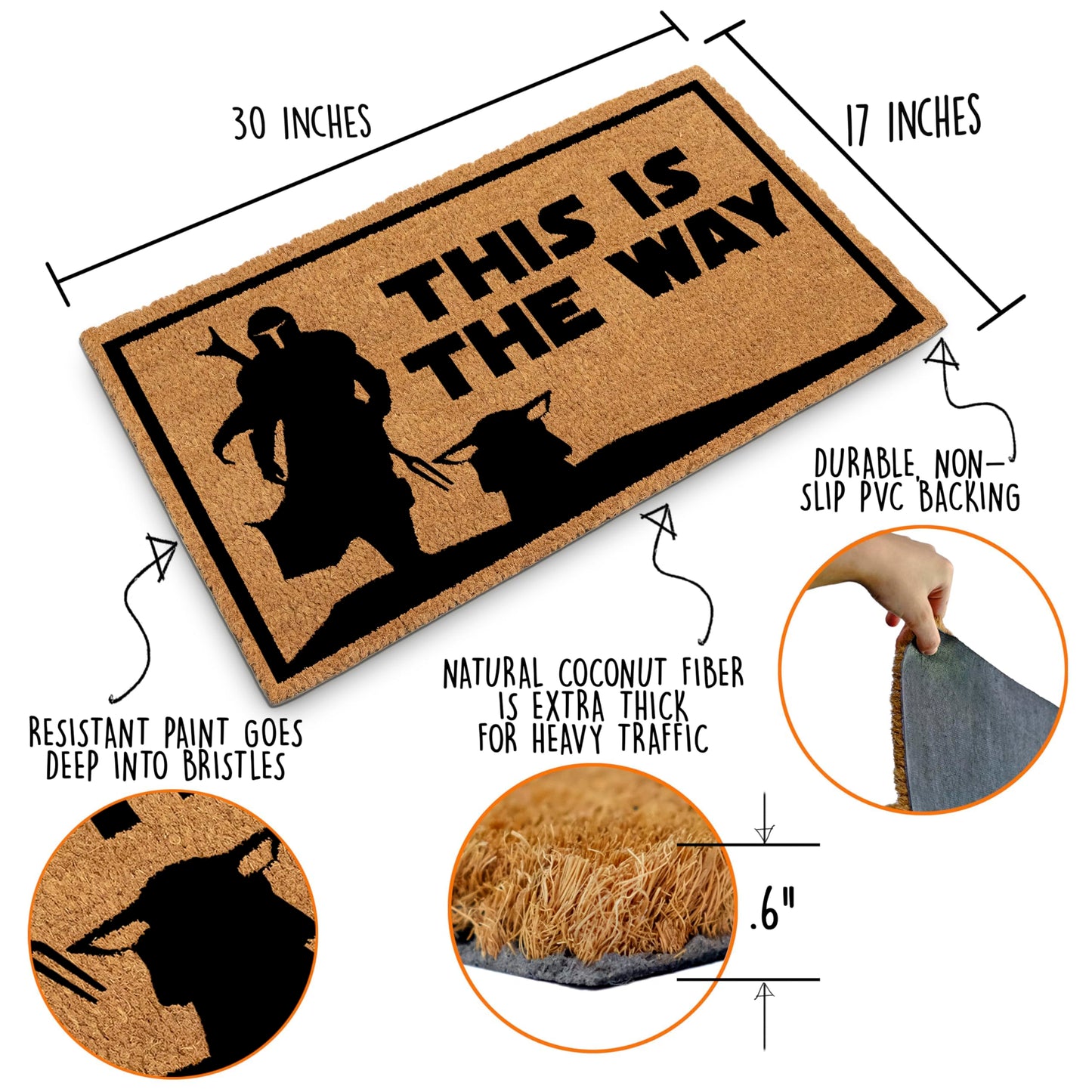 This is The Way Door Mat 30x17 Inch, S Wars Doormat Outdoor Coir for Covered Porch and Patio, w/Non-Slip PVC Backing, Welcome Mat Geek Decor Nerd Gift