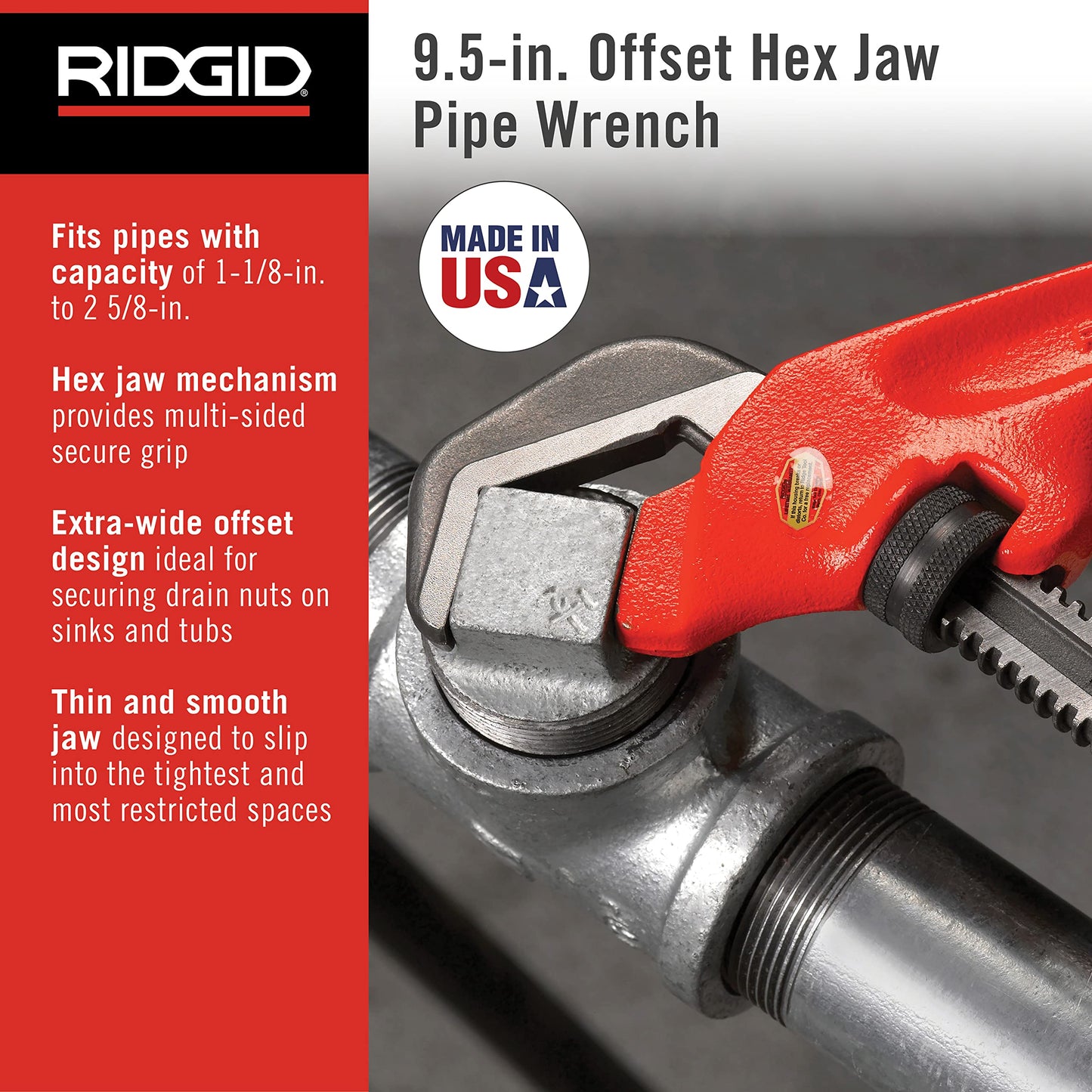 Ridgid Tools 31305 1-1/8-Inch-To-2-5/8-Inch Capacity Offset Hex Wrench
