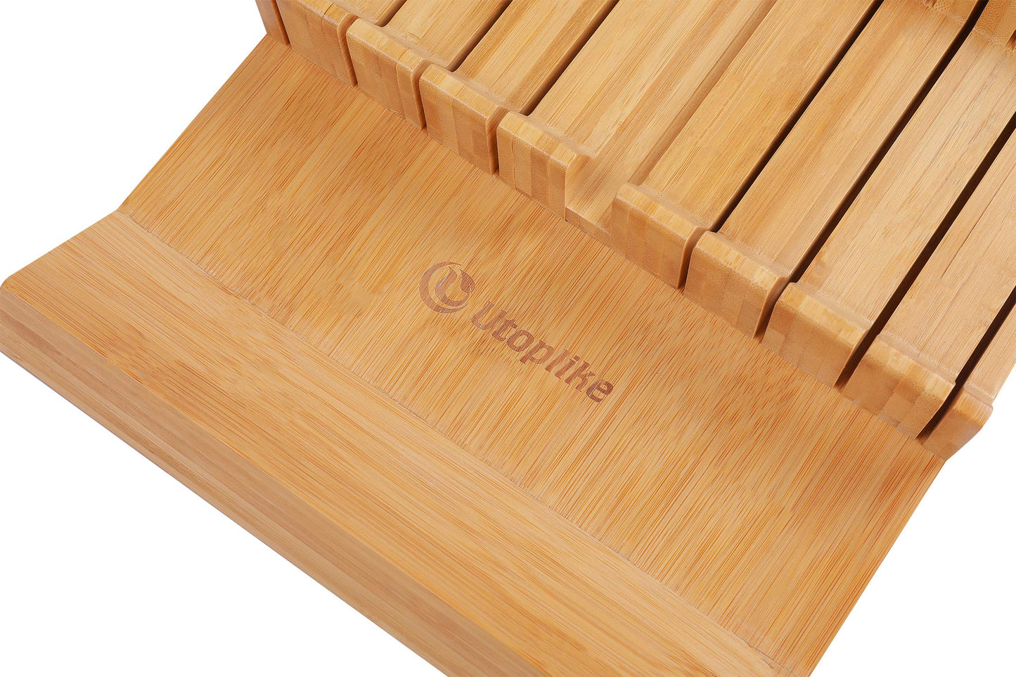 Utoplike in-Drawer Knife Block Bamboo Kitchen Knife Drawer Organizer,Large Handle Steak Knife Holder Without Knives, fit for 16 Knives and 1 Sharpening Steel (16 Knife Organizer)