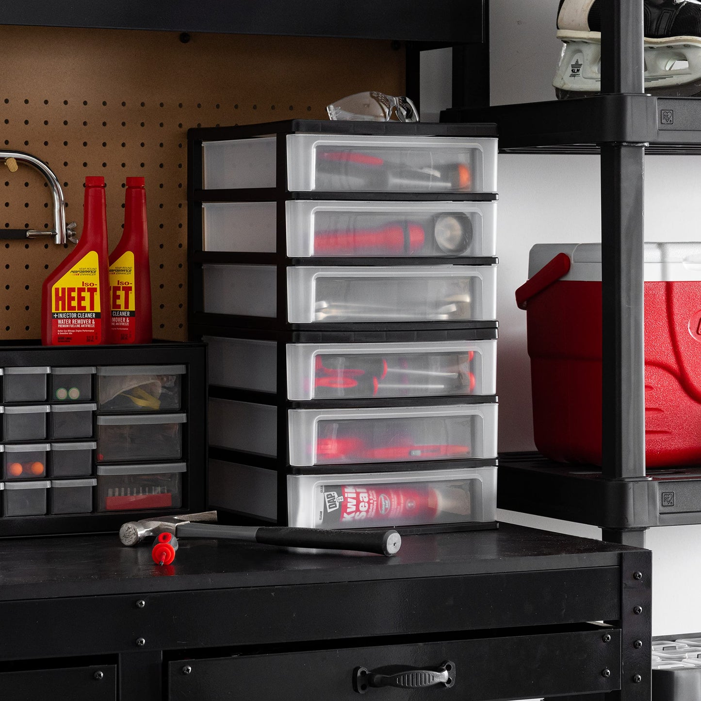 IRIS USA Medium 3-Drawer Stacking Desktop Organizer, 2 Pack, Plastic Drawer Storage Container for Stationery Art Craft Supplies Kitchen Office Garage and Small Business Organization, Black
