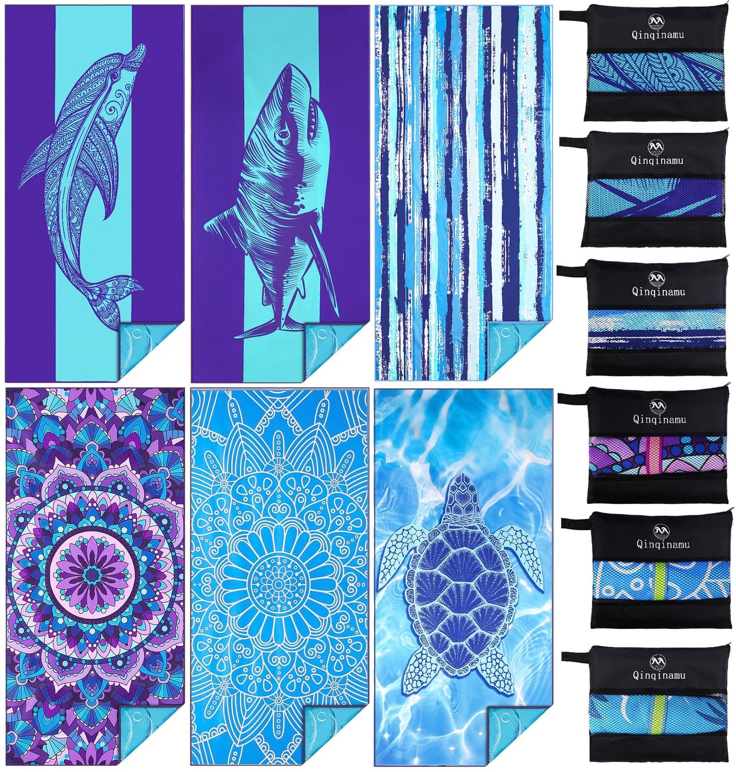 6 Pack Microfiber Oversized Lightweight Beach Towel 71"x32" Extra Thin Large Sand Free Towels Travel Swim Pool Yoga Gym for Adults Women Men Beach Essentials Accessories Vacation Gift
