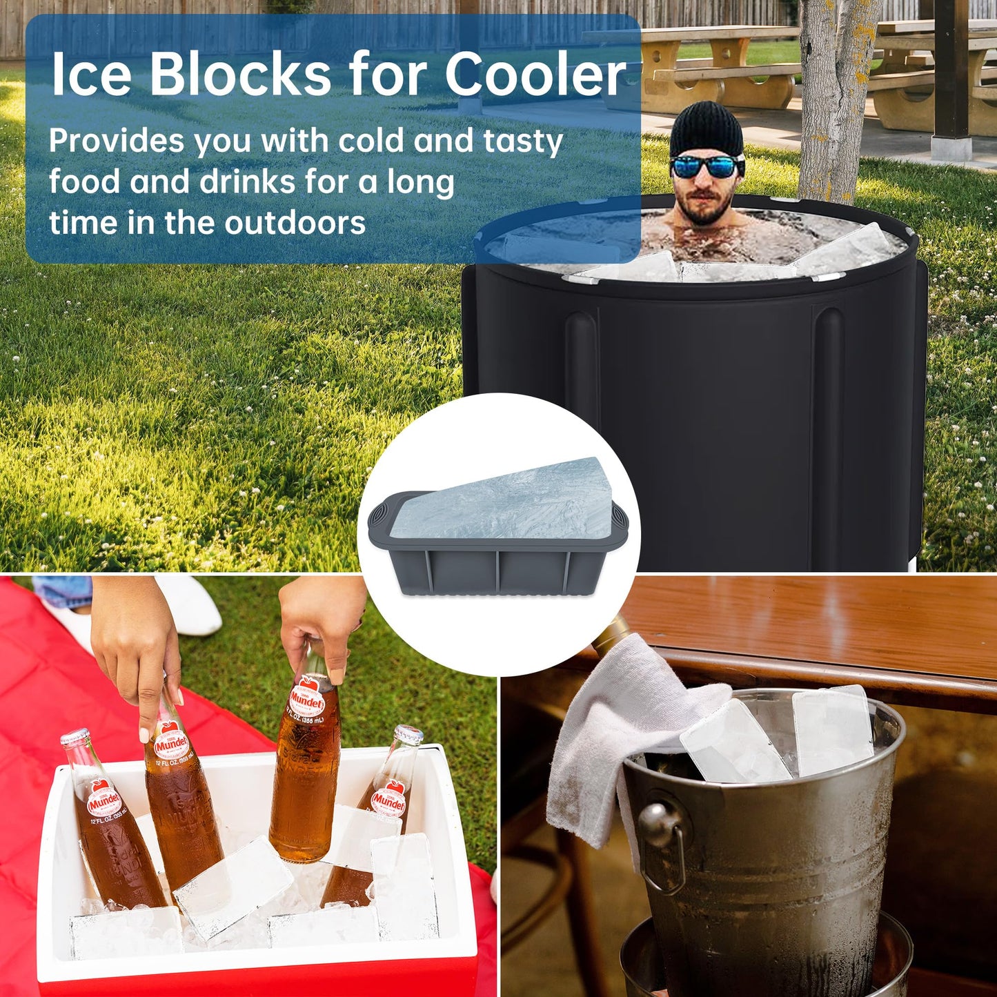 Extra Large Ice Block Molds - 6 Pcs for Ice Bath or Coolers, Big Silicone Cube Molds for Cold Plunge Tub Chiller, Reusable Tray for Storing and Freezing, Easy Release