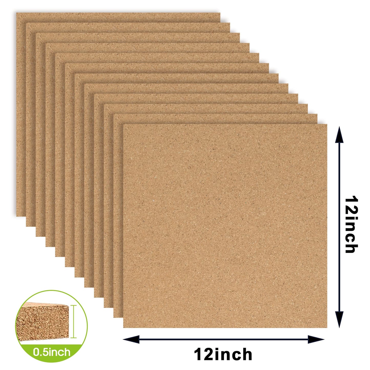 AKTOP Cork Board Bulletin Board 12x12, 1/2" Thick Cork Board Tiles 12 Pack, Small Square Pin Board for Wall, Self Adhesive Corkboards with 120 Push Pin Wood Clips for School, Home & Office