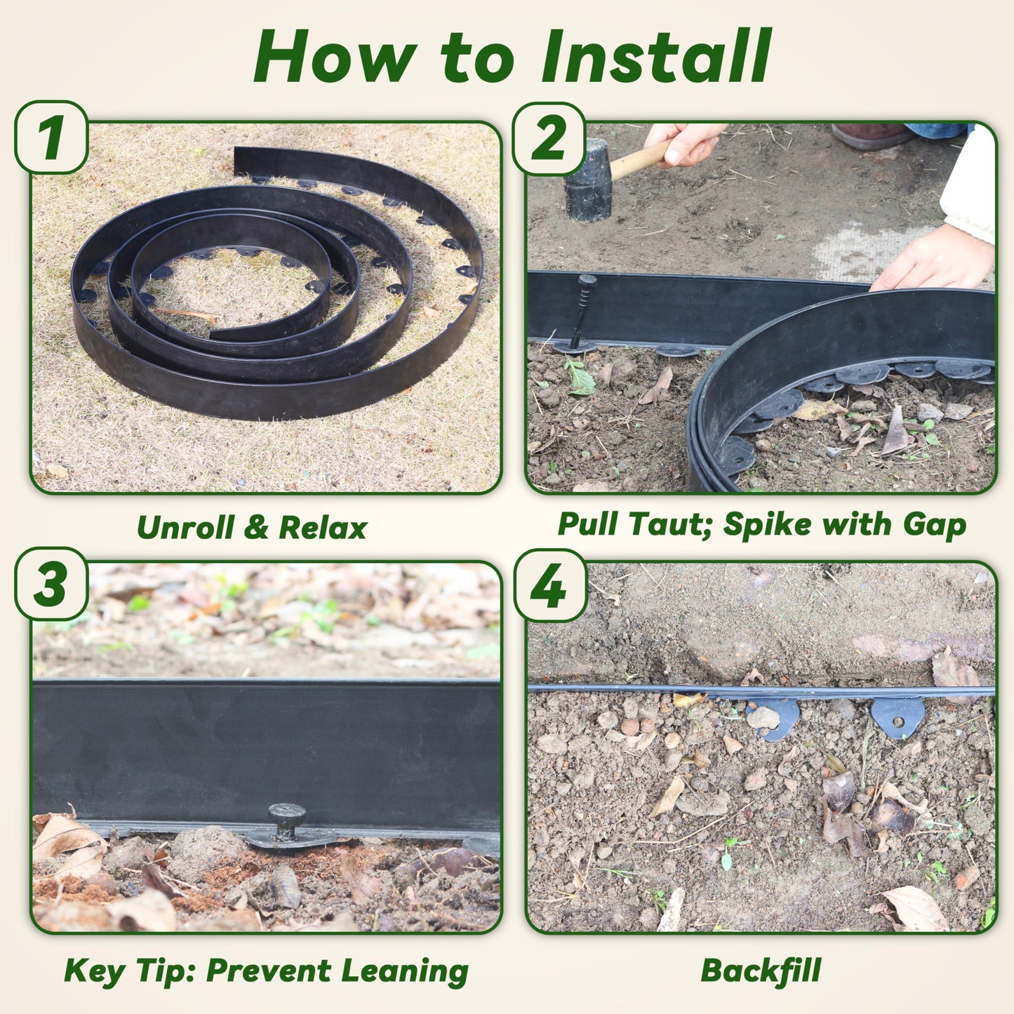 Gardzen Landscape Edging Kit, 40-Foot Long, 3-Inch Tall Garden Edging Border for Flower Beds, Tree Rings, Pathways, Includes 40 Spikes