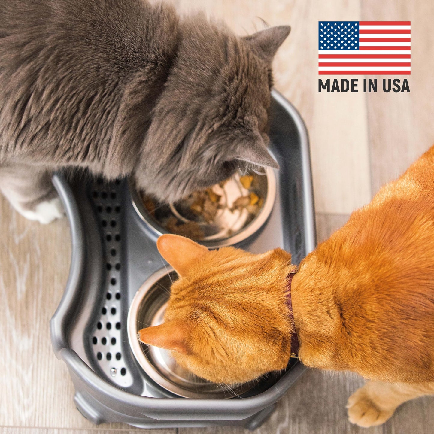 Neater Feeder Express for Cats - Mess Proof Pet Feeder with Stainless Steel Food & Water Bowls - Drip Proof, Non-Tip, and Non-Slip - Gunmetal Grey