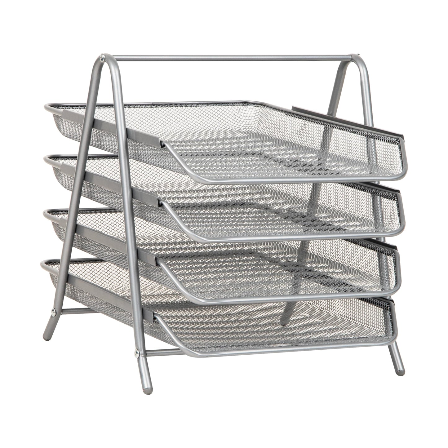 Mind Reader 4-Tier Paper Tray Organizer, Desktop File Sorter with Handle, Document Storage, Slide-Out Trays, Metal Mesh, Silver