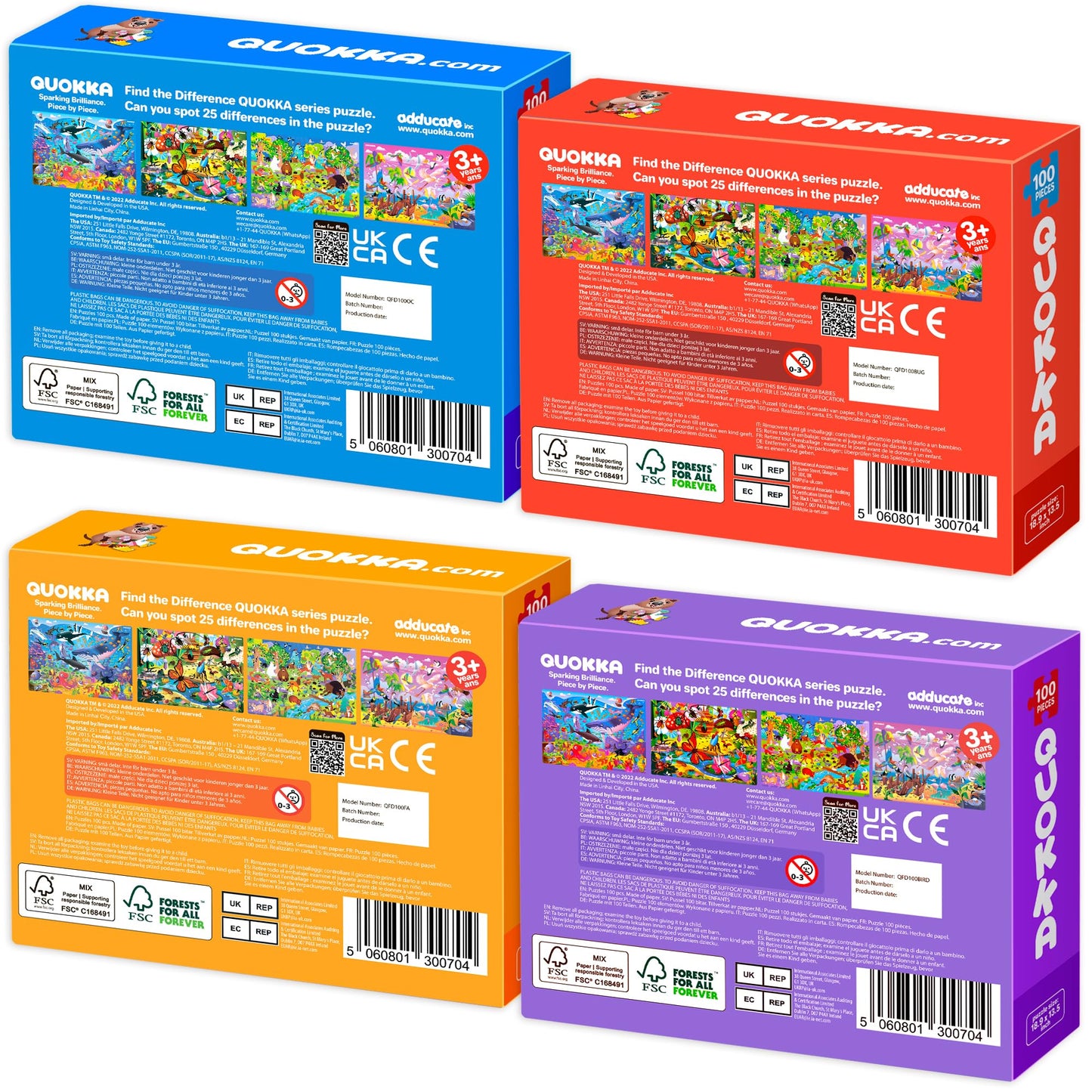QUOKKA 100 Piece Puzzles for Kids Ages 4-6 – 4 Jigsaw Puzzles for Kids Ages 6-8 – Search and Find Game with Ocean Forest Animals for Childrens 5-8 – Learning Educational Toys for Boys and Girls 8-10