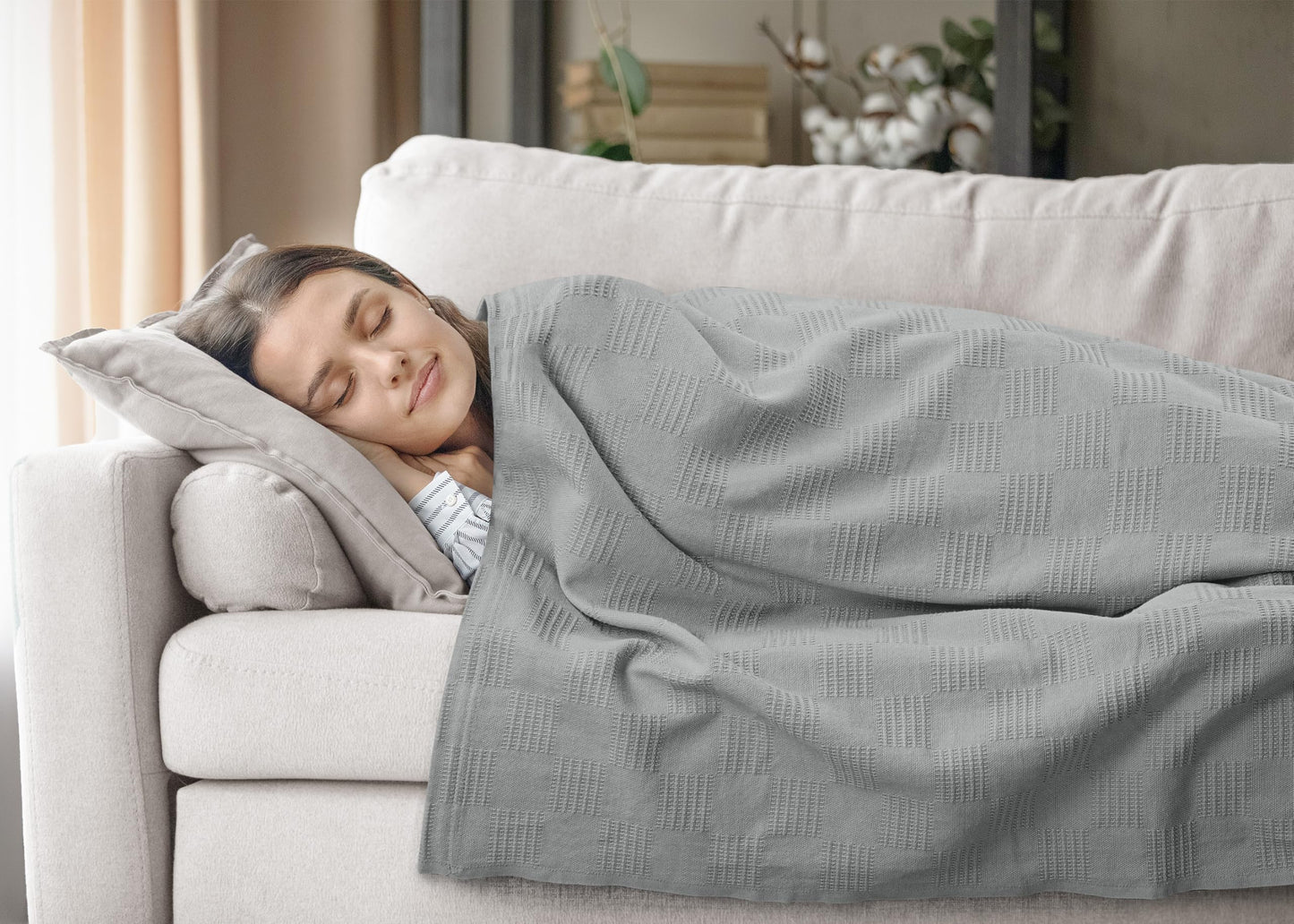 Utopia Bedding 100% Cotton Blanket (Queen Size - 90x90 Inches) 350GSM Lightweight Thermal Blanket, Soft Breathable for All Seasons (Cool Grey)