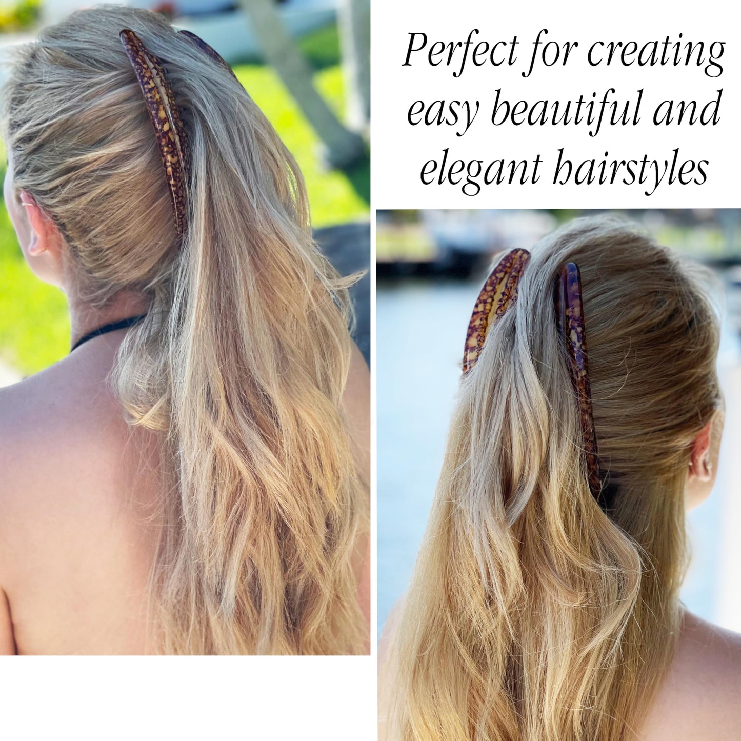 Camila Paris CP3329 French Hair Side Combs Amber Interlocking Combs French Twist Hair Combs, Strong Hold Hair Clips for Women Bun Chignon, Up-Do Styling Girls Hair Accessories Made in France