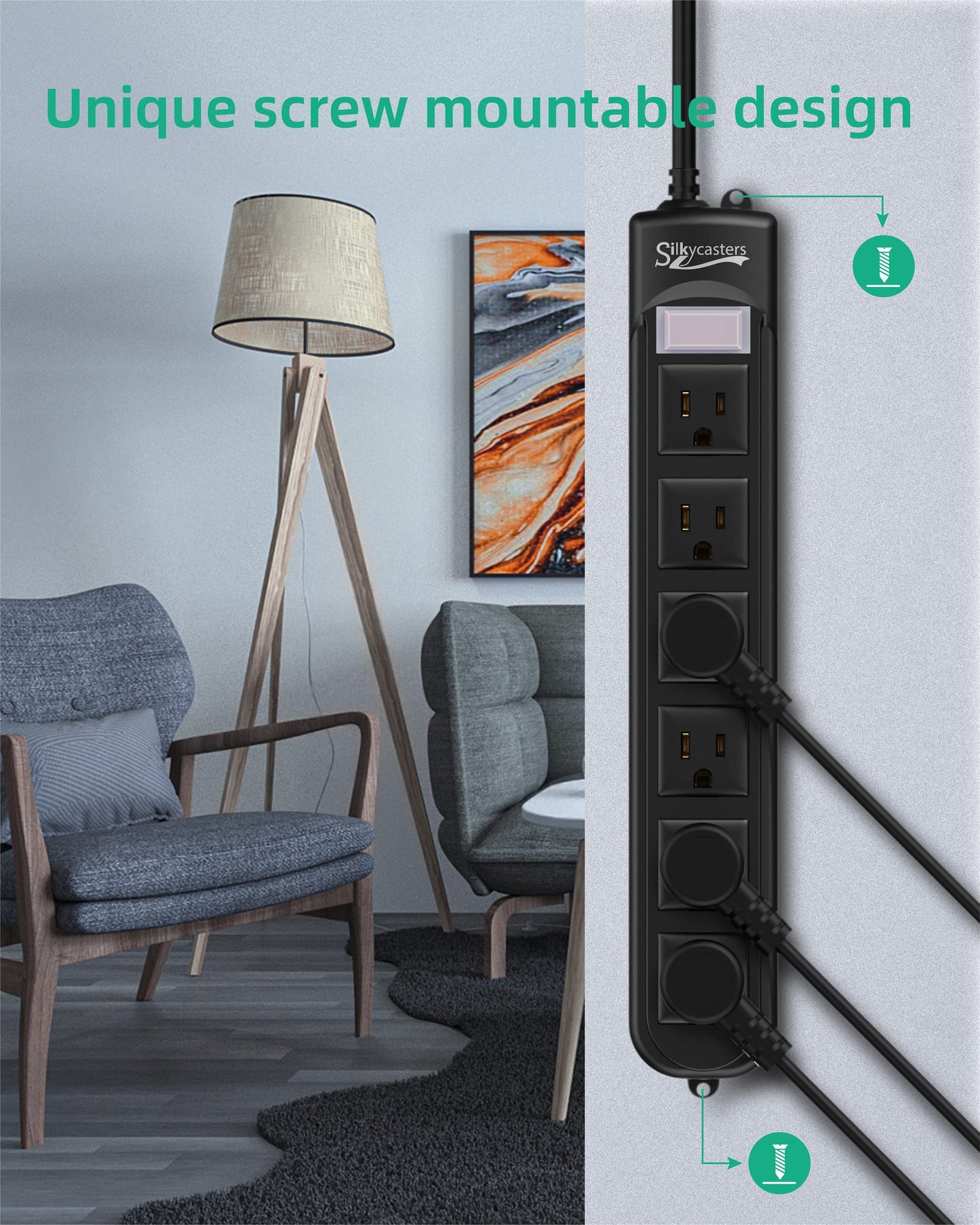 Outdoor Power Bar Waterproof, Weatherproof Surge Protector 6 Outlets, 6 FT Extension Cord, 1875W Overload Protection, Shockproof Outlet, Wall Mountable for Home, Kitchen, Bathroom, Garden, Patio