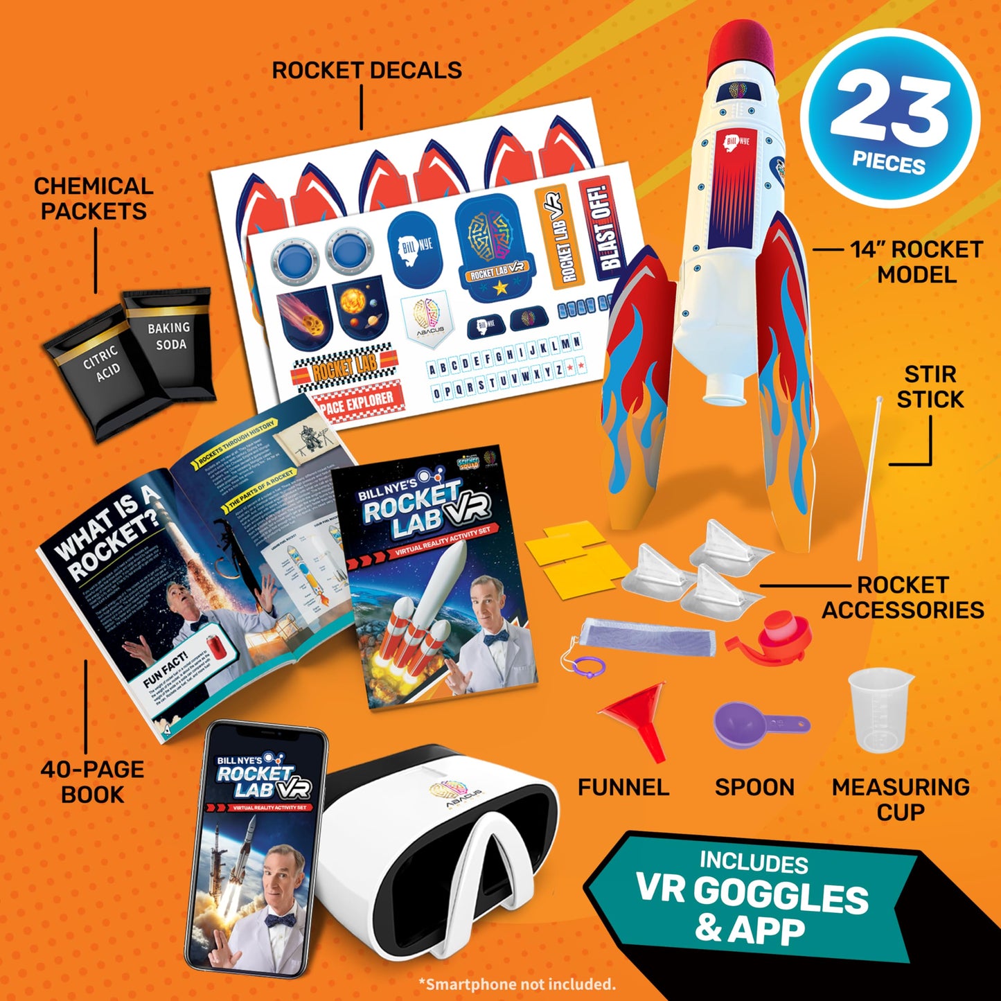 Abacus Brands Bill Nye's Science Squad: Rocket Lab VR - Virtual Reality Kids Science Kit, Book and Interactive Learning Activity Set - for Ages 8 and Up