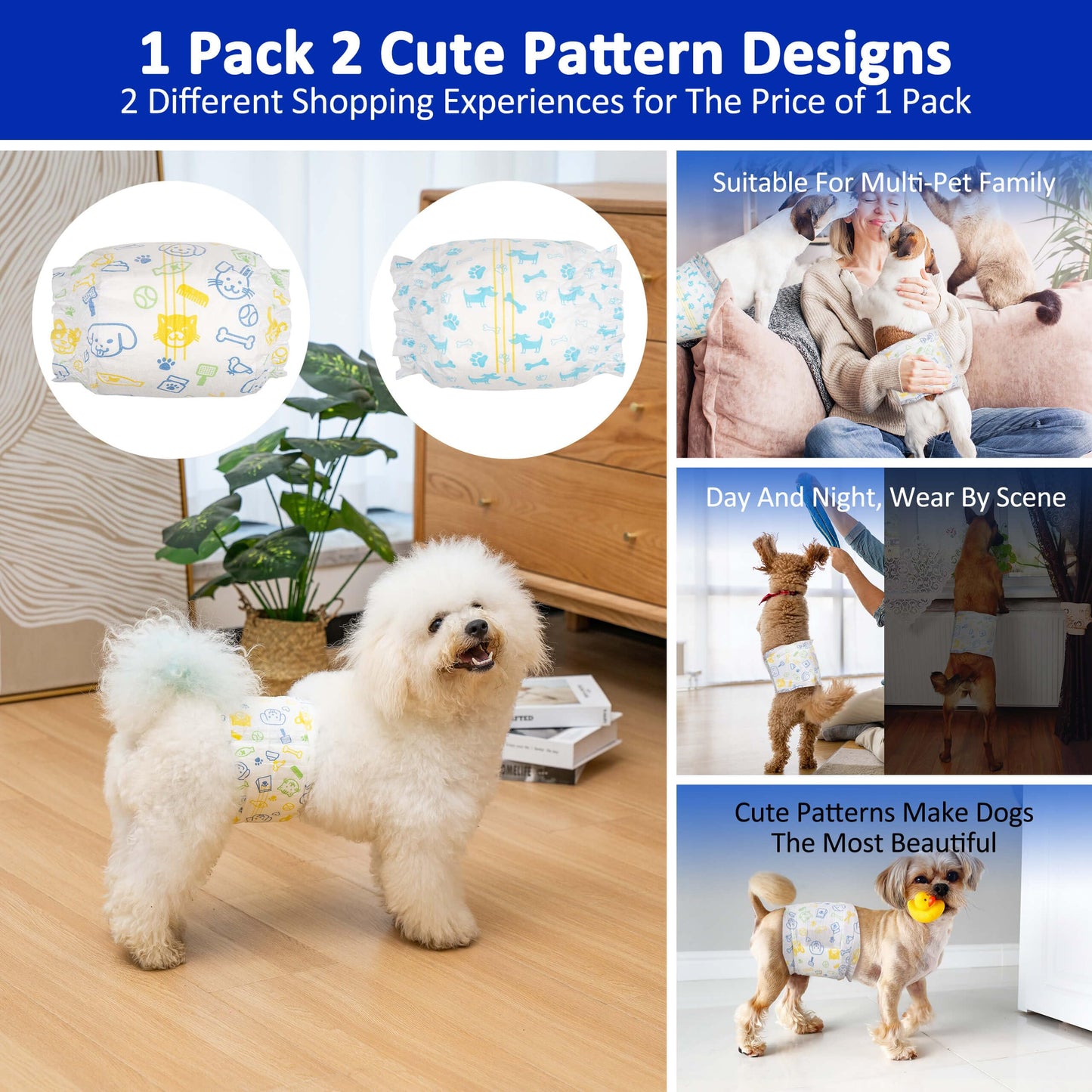 Dono Disposable Male Dog Diapers Dog Wraps Super Absorbent Soft Pet Diapers, Including Four Sizes, Extra Small, Small, Medium, Large, Diapers Wetness Indicator-48pcs (L-48 Count)