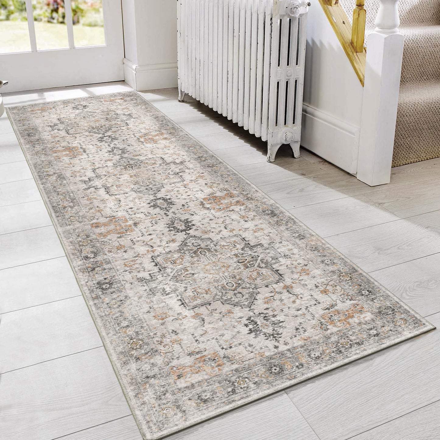 GENIMO Area Runner Rugs 3x8 for Living Room, Non-Slip Machine Washable Rug for Hallway Kitchen, Low Pile Print Rug for Bedroom Dining Room Home Office