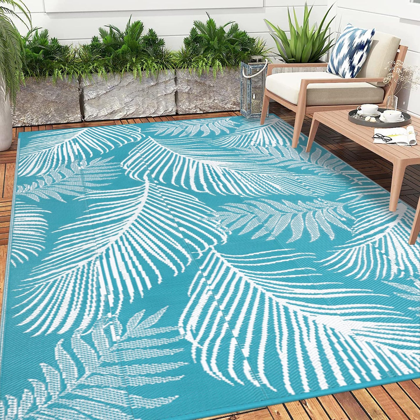 Pauwer Waterproof Outdoor Rug 8x10, Reversible Plastic Straw Patio Camping Rug, Indoor Outdoor RV Mat Carpet for Deck, Camper, Porch, Balcony, Backyard, Picnic
