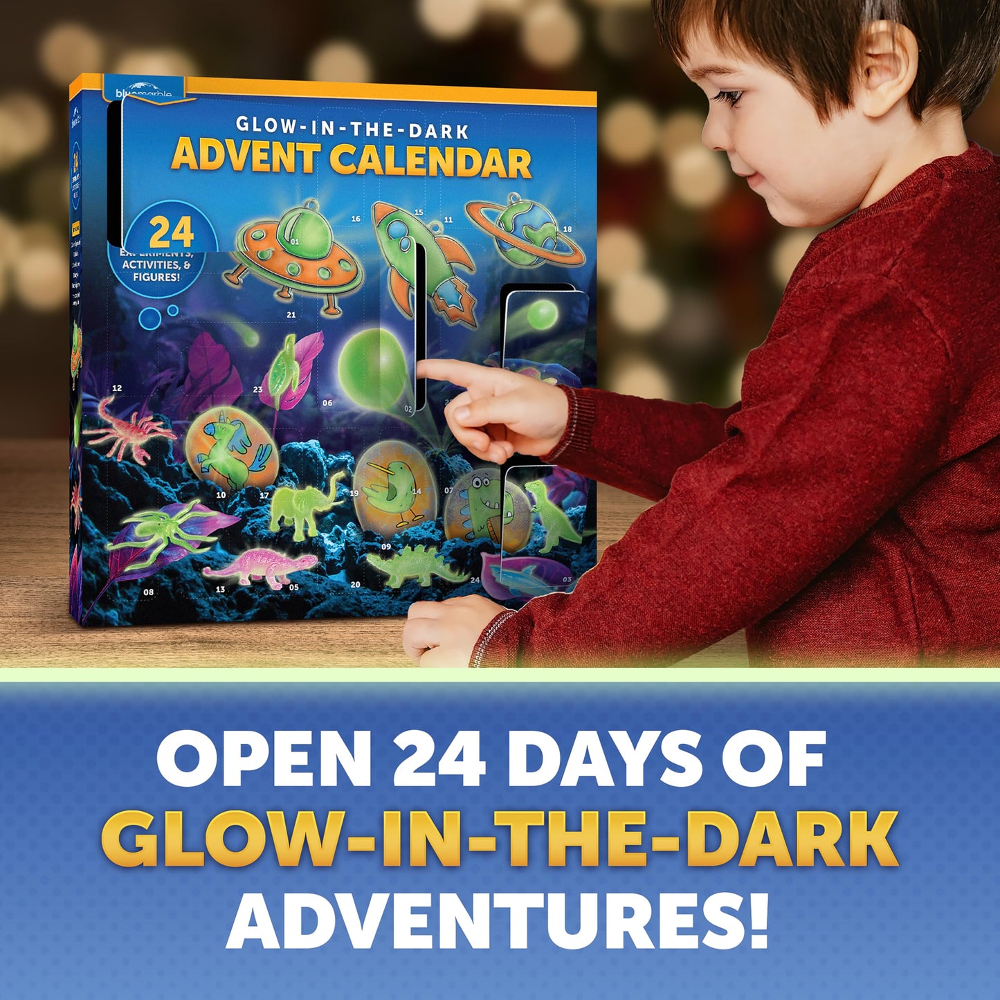 Blue Marble 2025 Glow In The Dark Advent Calendar – Christmas Countdown Calendar with 24 Science Activities, Experiments & Animal Figures | Fun & Educational Kids Advent Calendar