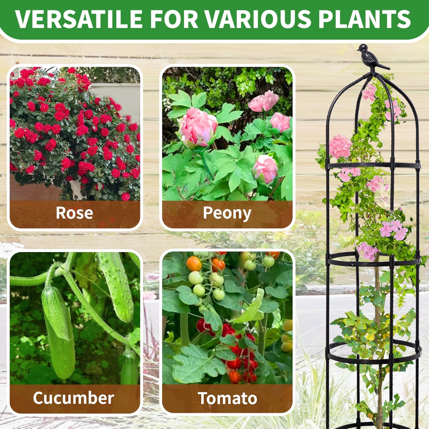 TCBWFY 2-Pack 6FT Garden Obelisk Trellis for Climbing Plants,70”Metal Plant Support Tower, Heavy Duty Thickened Tube,Rustproof Black Flower Stand for Vines, Roses, Outdoor & Indoor Use