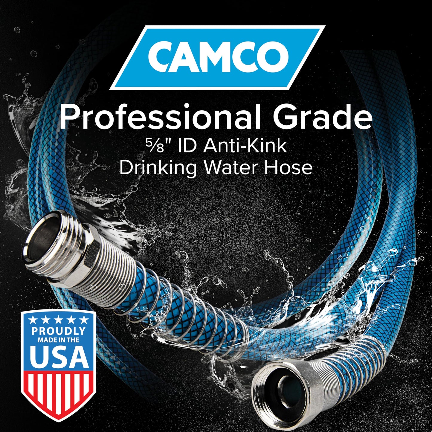 Camco 35ft Premium Drinking Water Hose - Lead and BPA Free, Anti-Kink Design, 20% Thicker Than Standard Hoses 5/8" Inside Diameter (22843), Blue