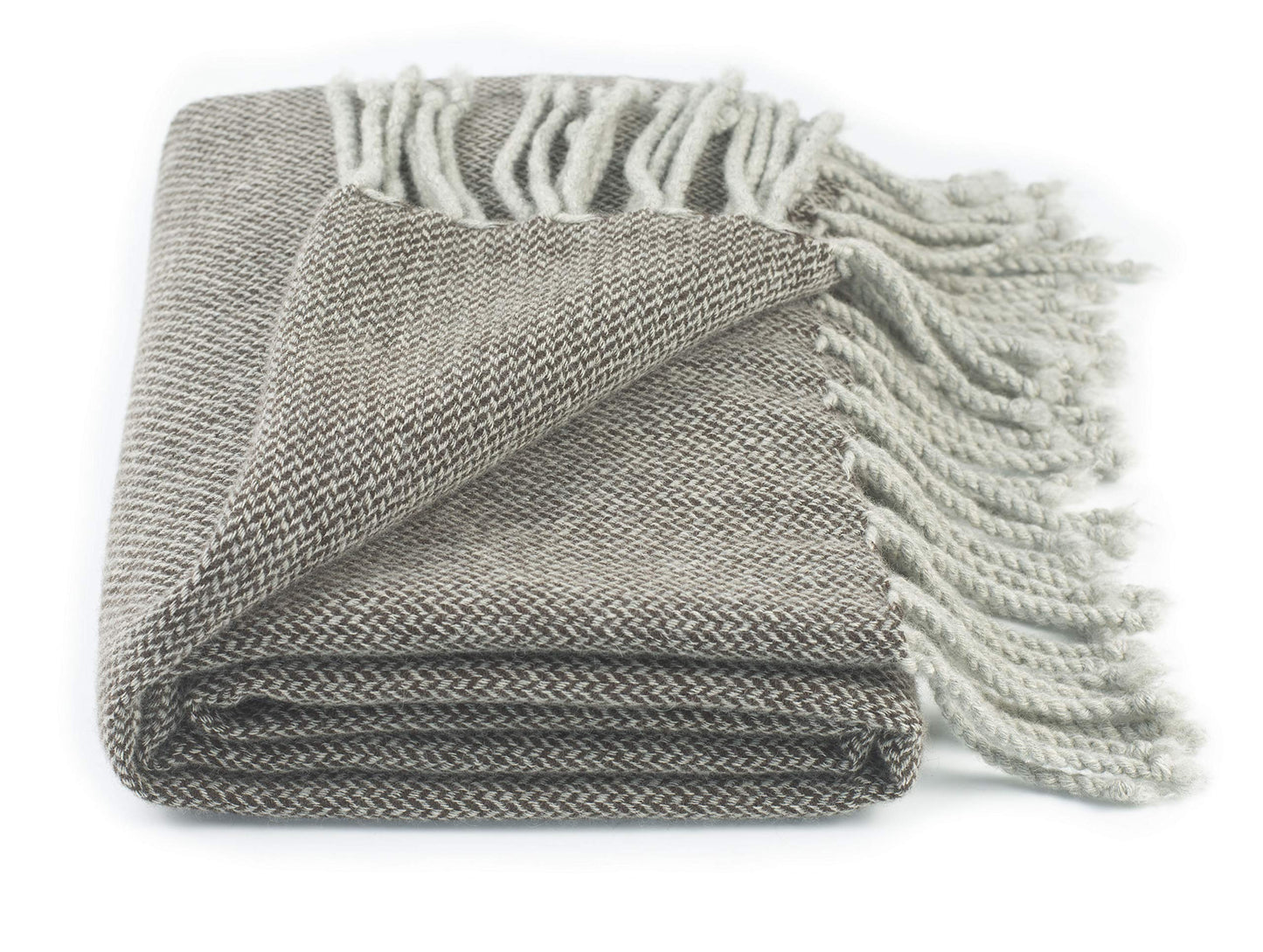 Reality & Fantasy 100% Lambs Wool Blanket 54" X 69" Brown and Light Grey Herringbone Lightweight All Season Use for Couch Outdoor Bed Travel Machine Washable