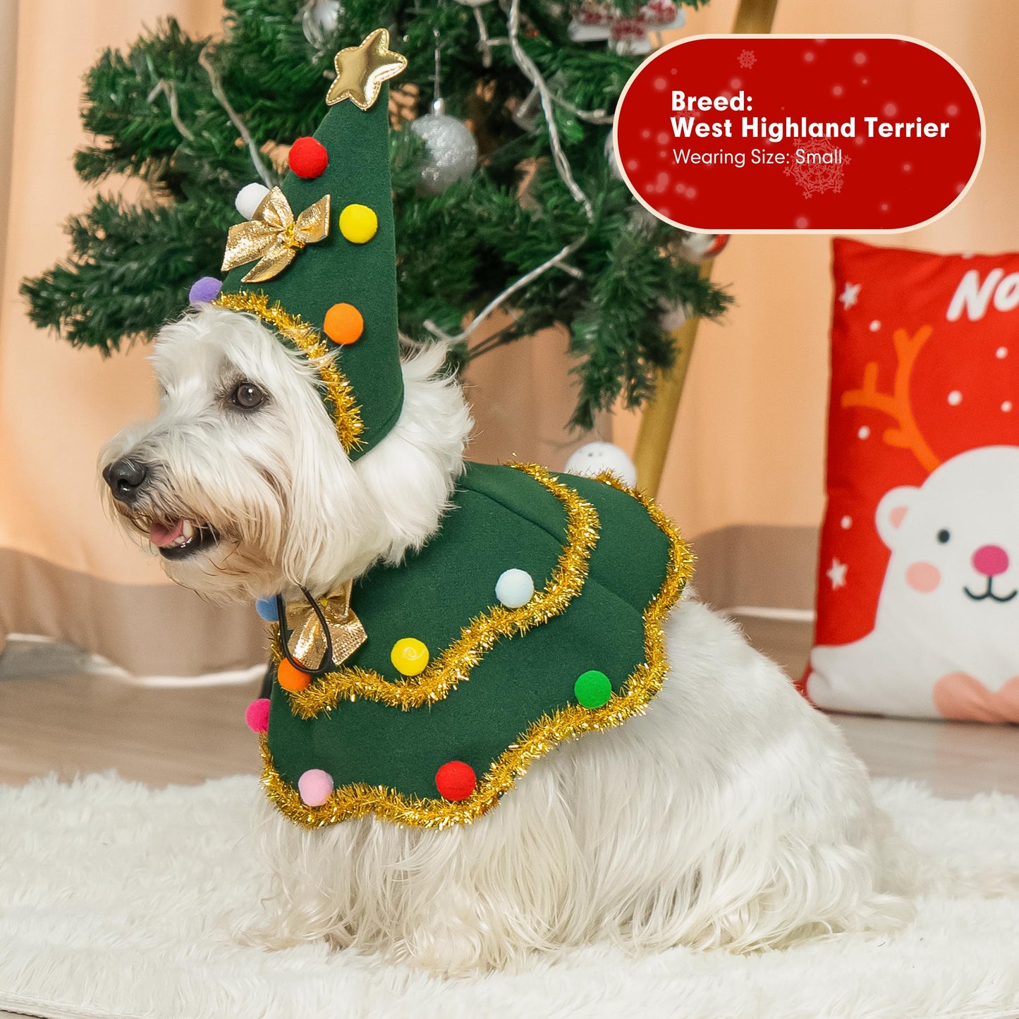 cyeollo Dog Christmas Costume Cute Christmas Tree Outfit Pet Dog Clothes Puppy Xmas Costumes for Small Medium Dogs, Green M