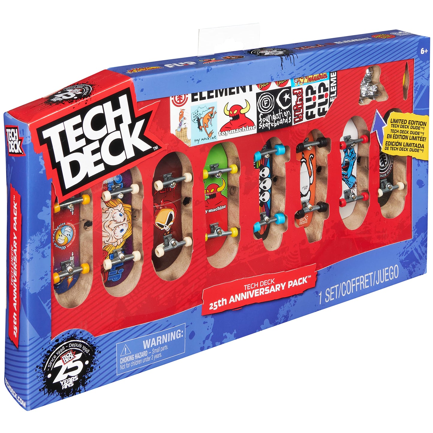 Tech Deck, 25th Anniversary 8-Pack Fingerboards with Exclusive Figure, Collectible and Customizable Mini Skateboards, Kids Toys for Ages 6 and up