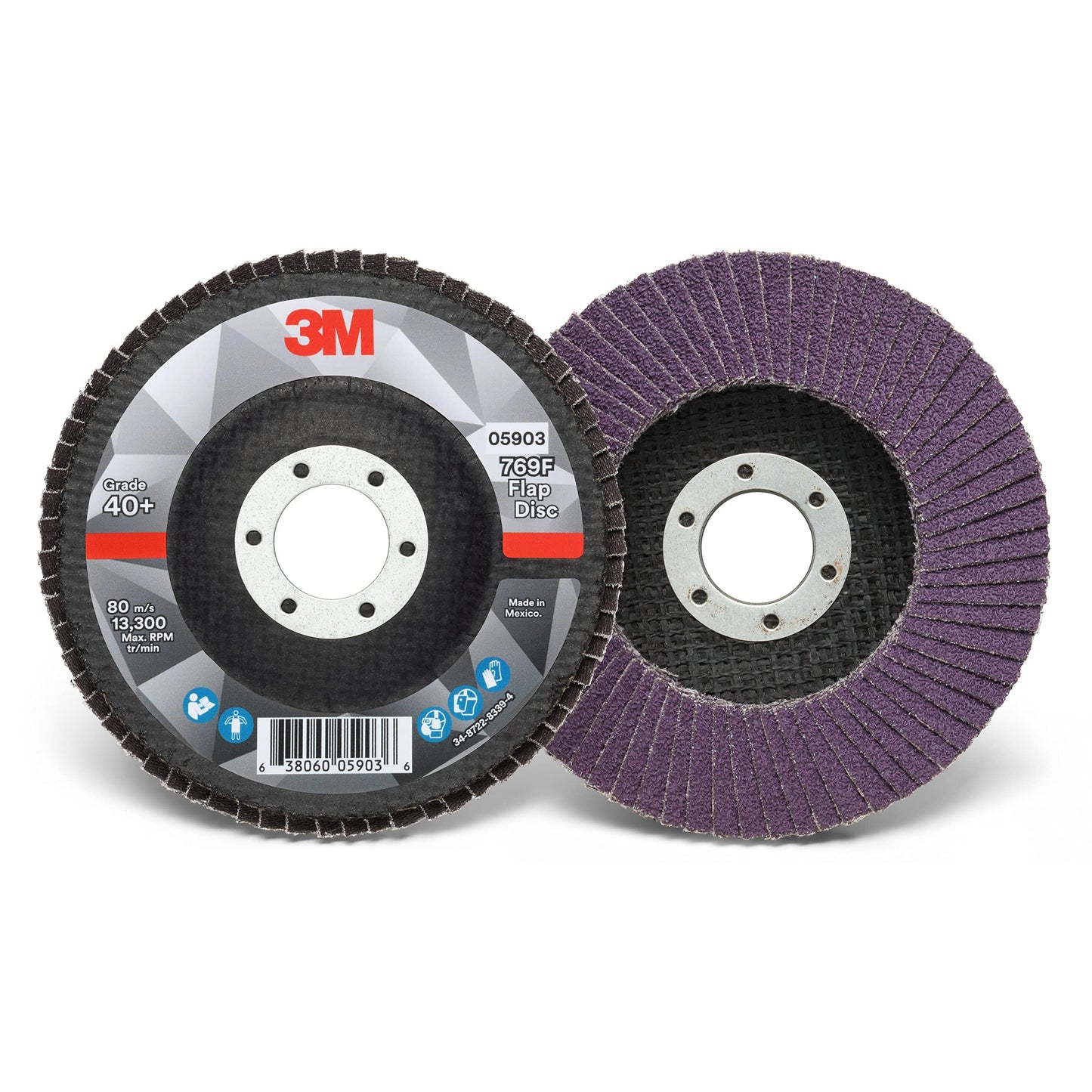 3M Flap Disc, 769F, T27, 40+, 4 1/2 in x 7/8 in (114.3 mm x 22.2 mm), Case of 10