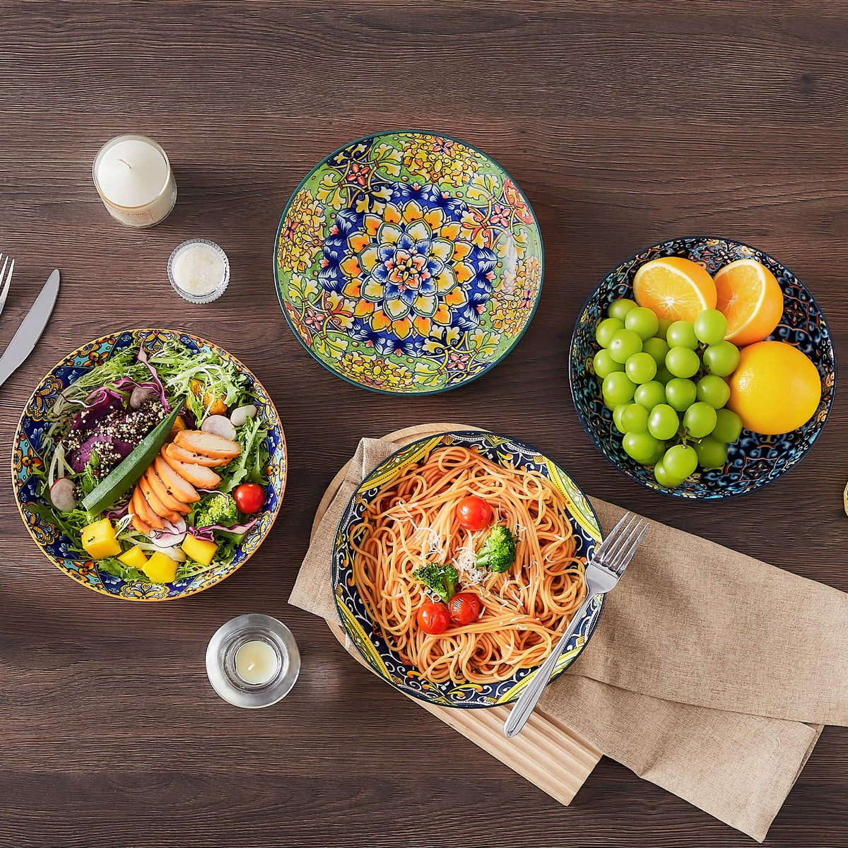 vancasso Pasta Bowls, Ceramic Salad Bowls of 4,Large Corlorful Serving Bowls for Kitchen, Dishwasher & Microwave Safe Soup Bowls, Pasta Plates