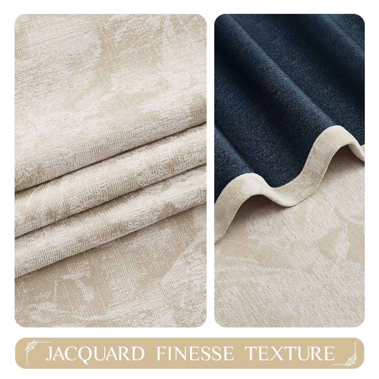 Beauoop Beige Floral Jacquard Blackout Curtains 84 Inches Long 2 Panels for Bedroom Living Room Taupe Flower Chenille Room Darkening Thermal Insulated Soundproof Grommet Window Treatments Drapes 52x84