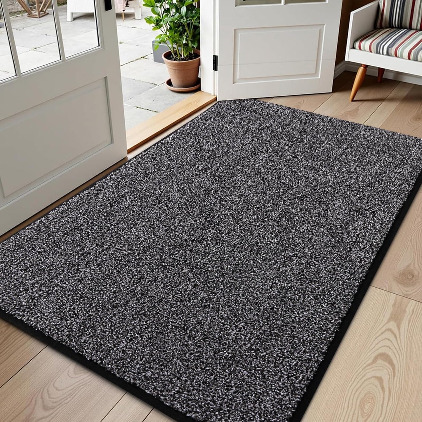Kitinjoy Indoor Door Mat 36"x59", Dirt Resistant and Absorbent Non-Slip Rubber Backing Front Door Mat,Washable Low-Profile Doormat Entrance Mat for Entryway, Black