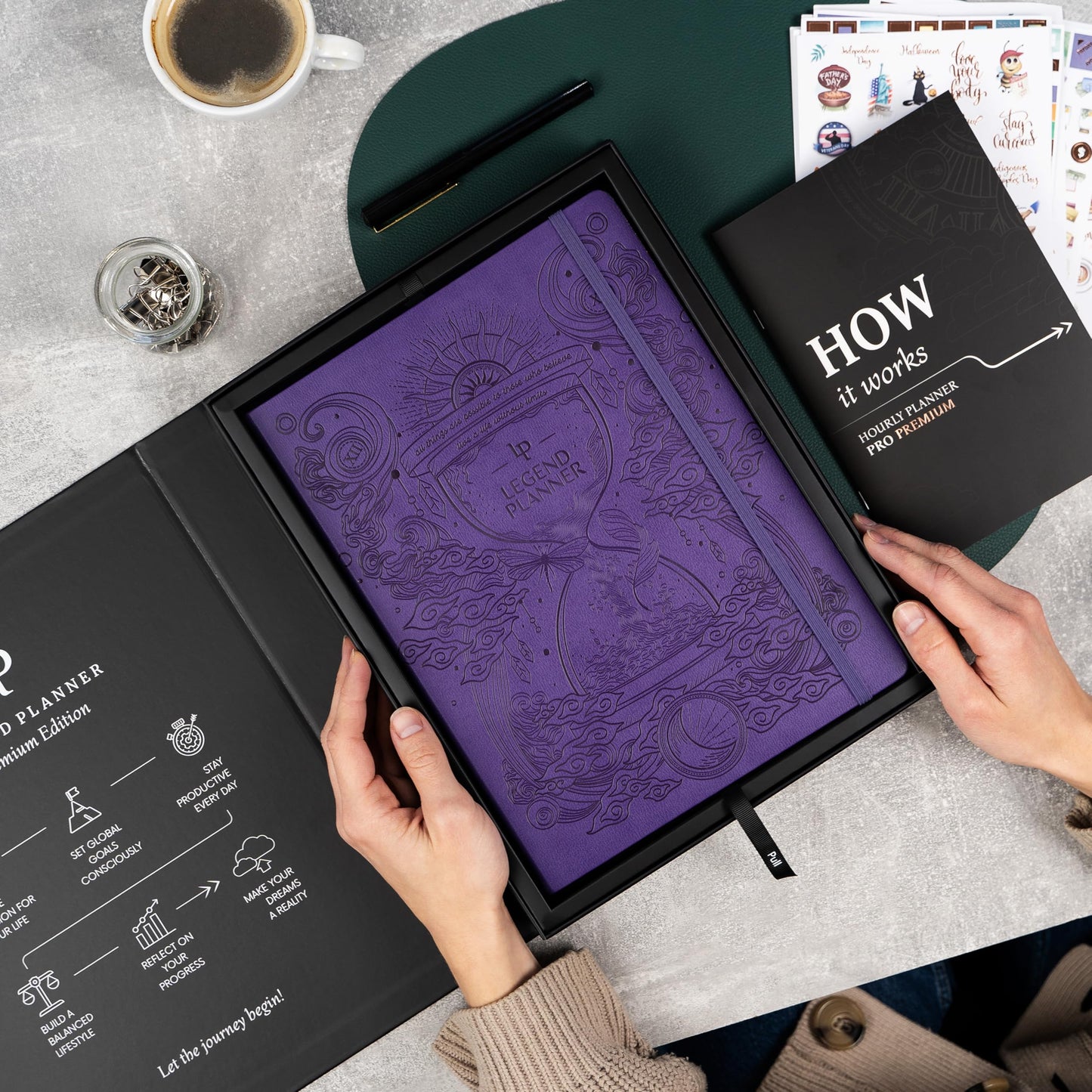 Legend Hourly Planner PRO Premium – Large Undated Schedule Planner with Time Slots – Personal & Work Organizer for Daily, Weekly & Monthly Planning – Time Management Planning – A4 Size (Purple,