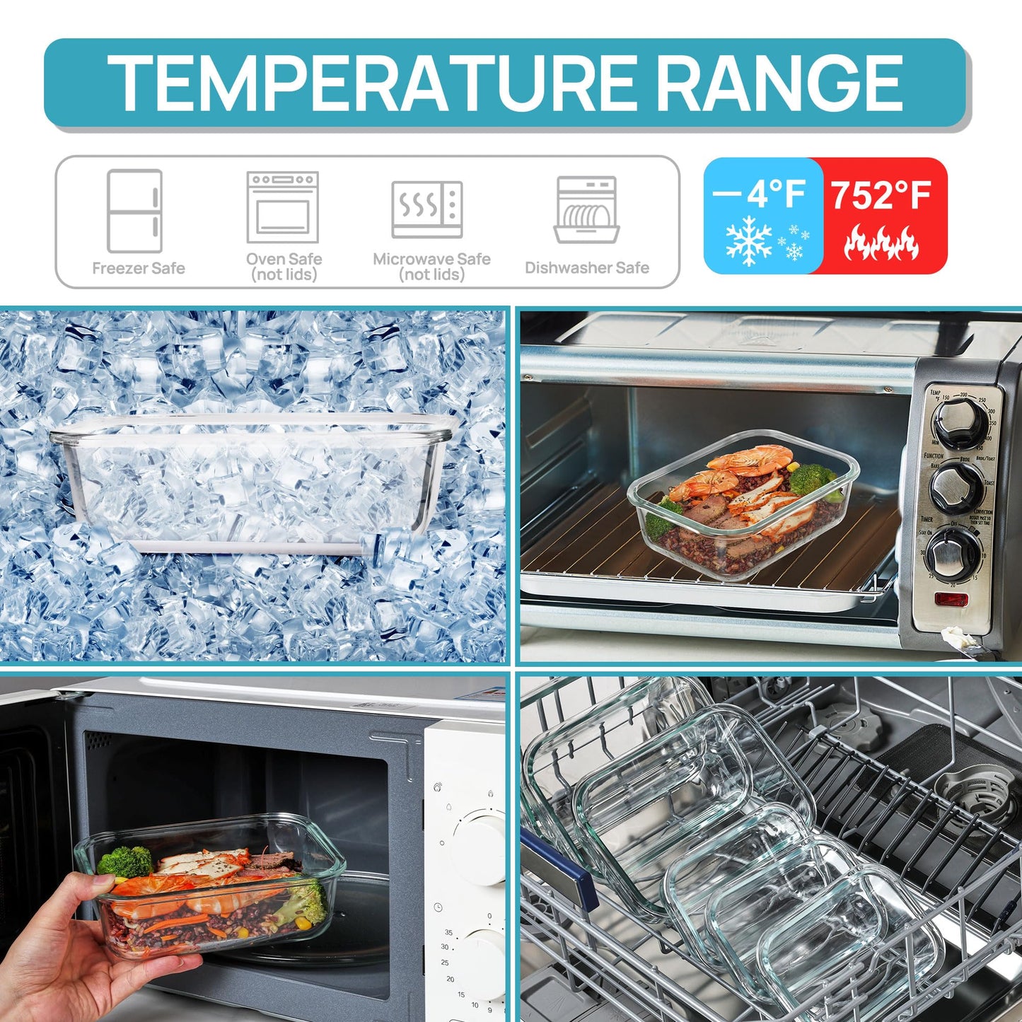 Vtopmart 8 Pack Glass Food Storage Containers with Lids, Meal Prep Containers, Airtight Lunch Bento Boxes with Snap Locking Lids, for Microwave, Oven, Freezer and Dishwasher