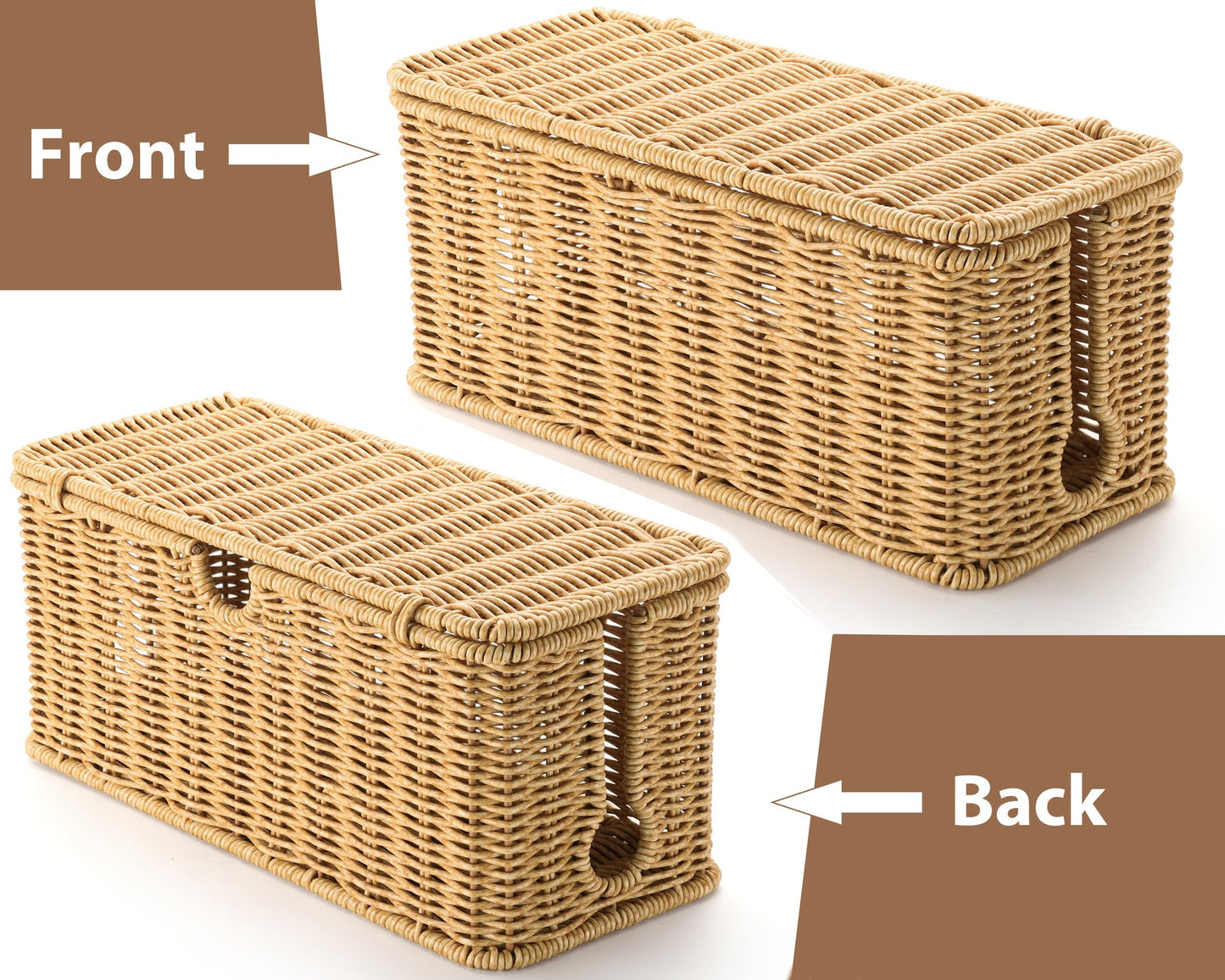 Handmade Cable Management Box Brown, Imitation Rattan Cord Organizer Box, Cord Hider, Cable Organizer for Desk, Wire Management to Hide Cords and Power Strip L12.5 W5.2 H5.5 in