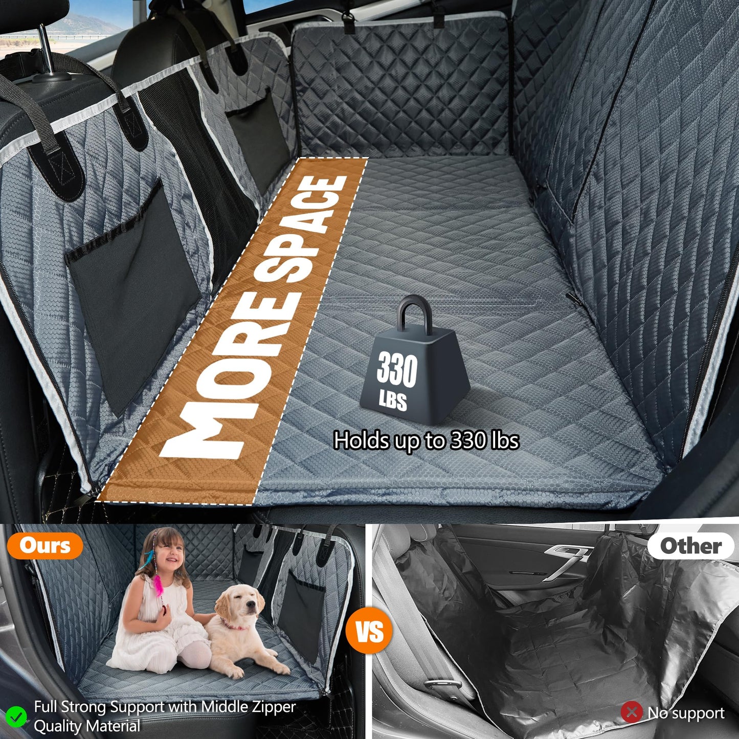 ANOSOSPECIAL Back Seat Extender for Dog,Waterproof Hard Bottom Dog Car Seat Cover for Back Seat Protector,Foldable Camping Pet Hammock Bed,Easy Clean Travelling Accessories Car SUV Truck (Grey)
