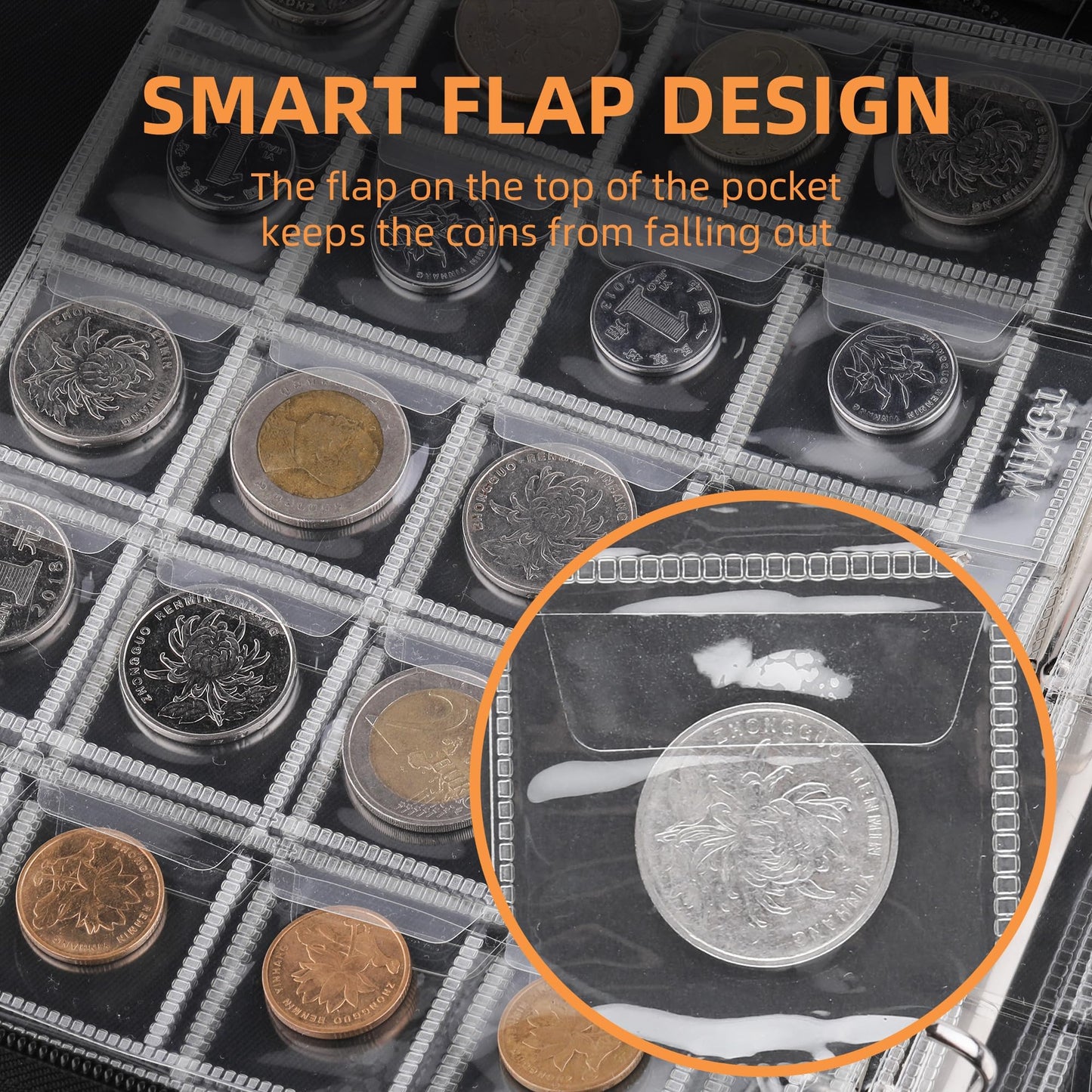 Coin Collection Book Holder for Collectors, 300 Pockets Fireproof Coins Collecting Album & 36 Sleeves Money Storage Case for Coin Currency Collection Supplies, Bill, Pennies, Quarters, Stamp