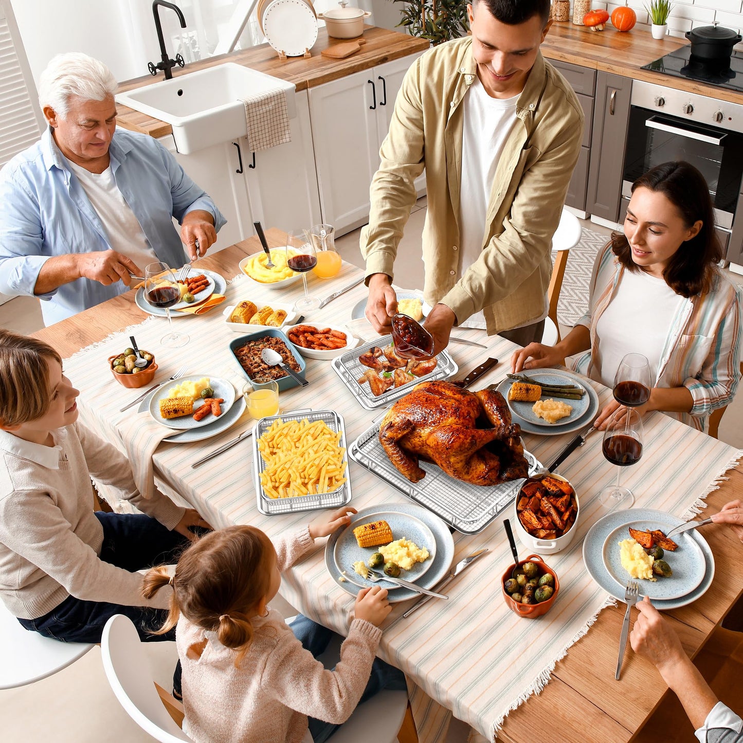 Oven Air Fryer Basket and Tray, OPENICE 3 Set Air Fryer Basket for Oven, Stainless Steel Air Fryer Pans and Crisper Basket for Baking and Crispy Food - 18.7" x 12.8", 15.6" × 11.6" & 12.8" × 9.6"