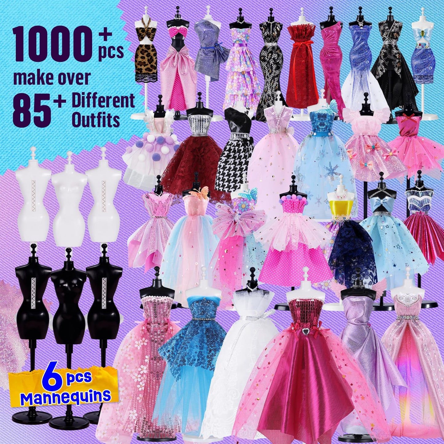 1000+Pcs Fashion Design Kit for Girls with 6 Mannequins - Sewing Kit for Kids Ages 6-12,Learning Craft Toys DIY Arts & Crafts for Girls Age 6, 7, 8, 9, 10-12, Gifts for Teen Girl