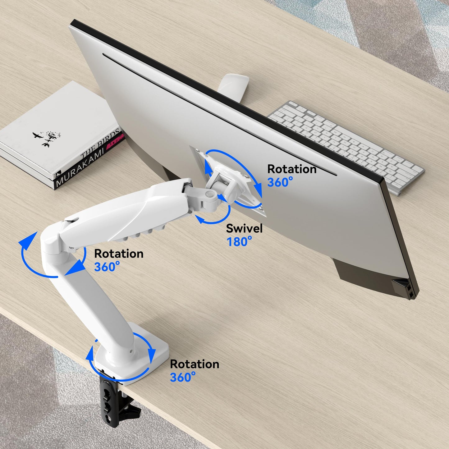 SHOPPINGALL Single Monitor Mount for 13 to 32 Inch Gas Spring Monitor Arm, Fully Adjustable VESA Mount with Desk Clamp - SA-GC41-WHITE