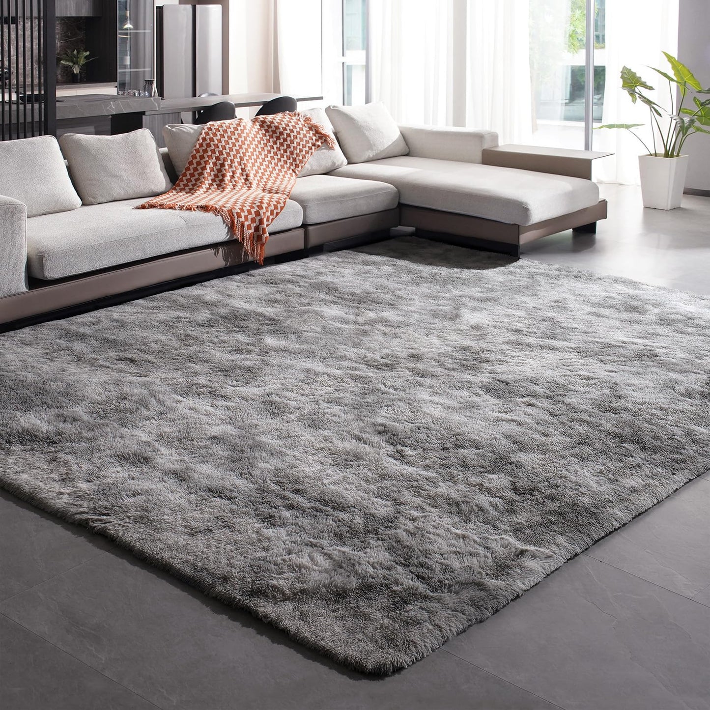 Fyoulimt 8x10 Area Rugs for Bedrooms, Fluffy Rugs for Living Room Decor, Ultra Soft Anti Slip Shag Fuzzy Carpets,Washable Large Area Rugs for Nursery, Kids, Girls, Boys Light Grey